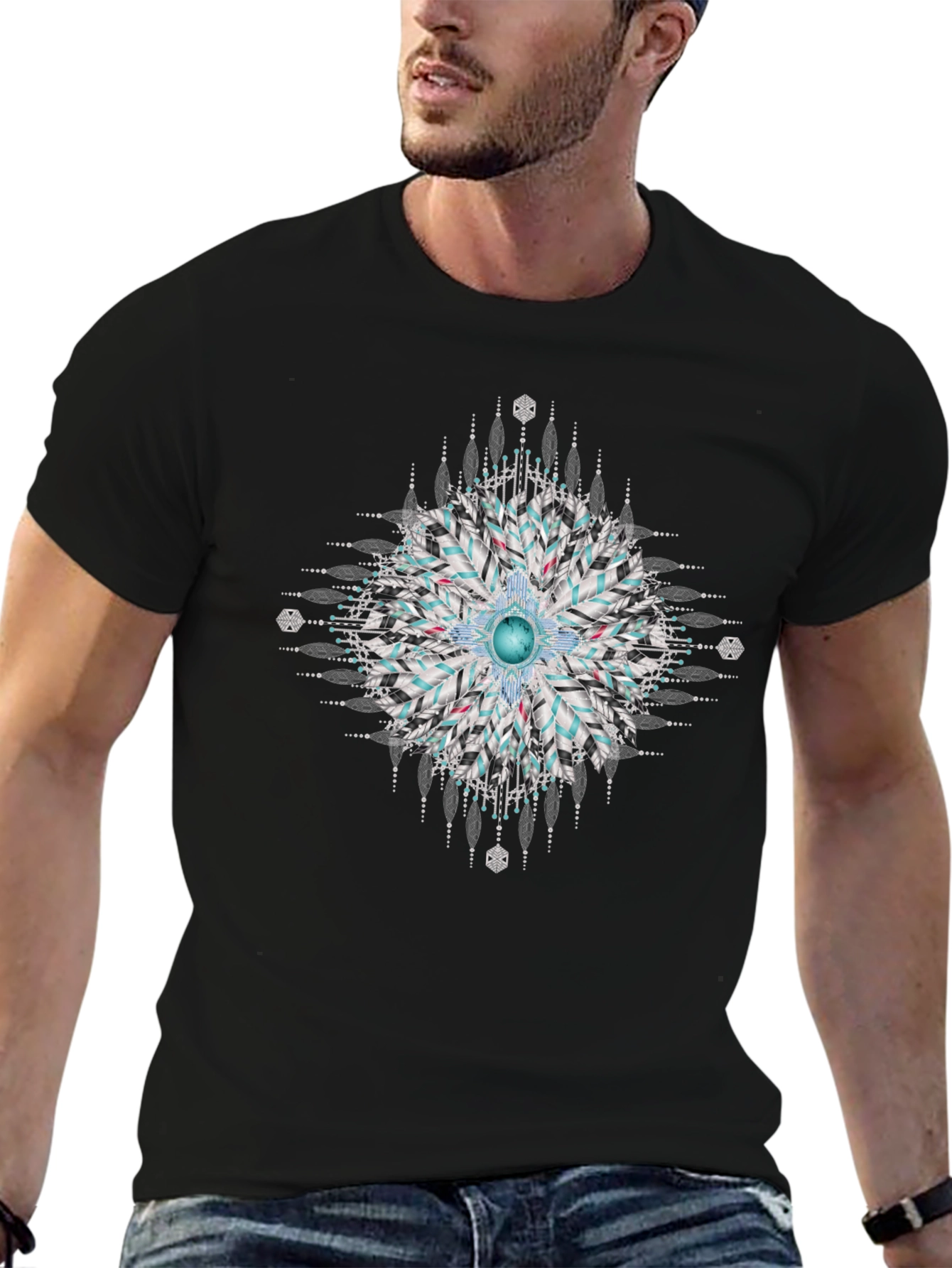 Geometric Mandala Print Black T-Shirt