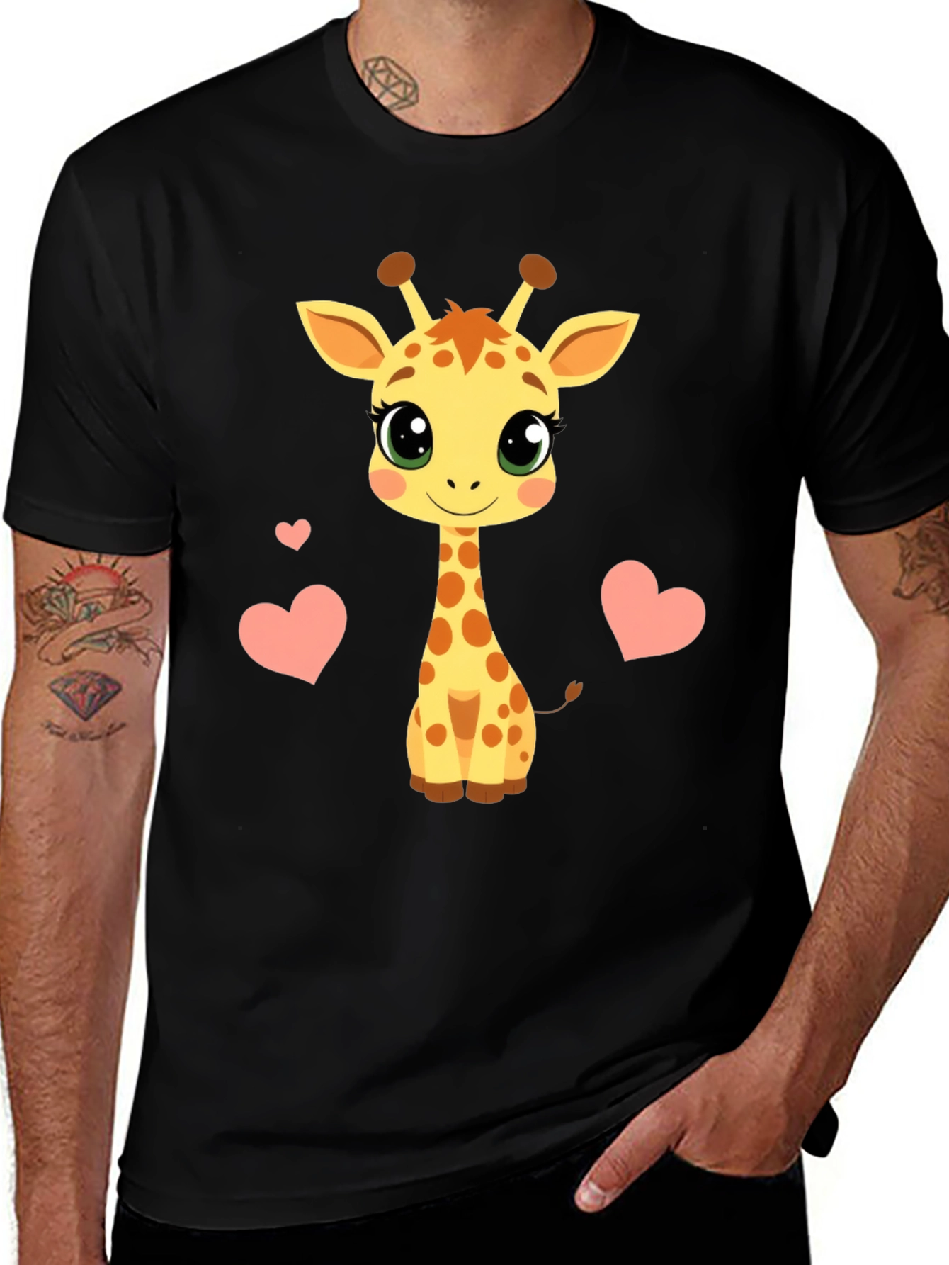 Giraffe Heart Graphic Tee - Mens Black T-Shirt