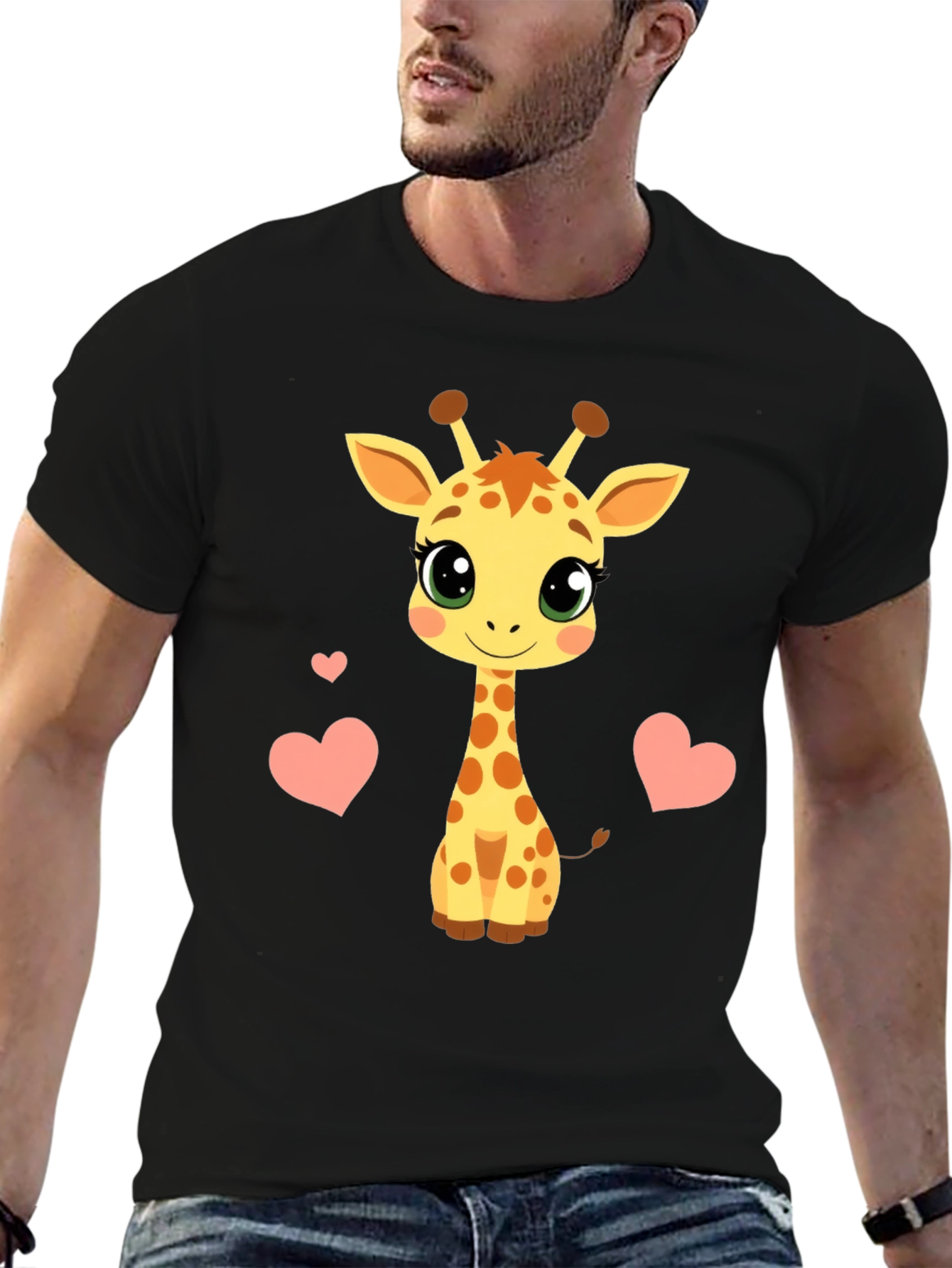 Giraffe Heart Graphic Tee - Mens Black T-Shirt