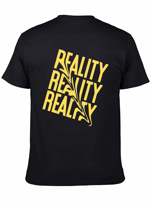 Reality T-Shirt - Black Cotton Tee with Bold Yellow Print
