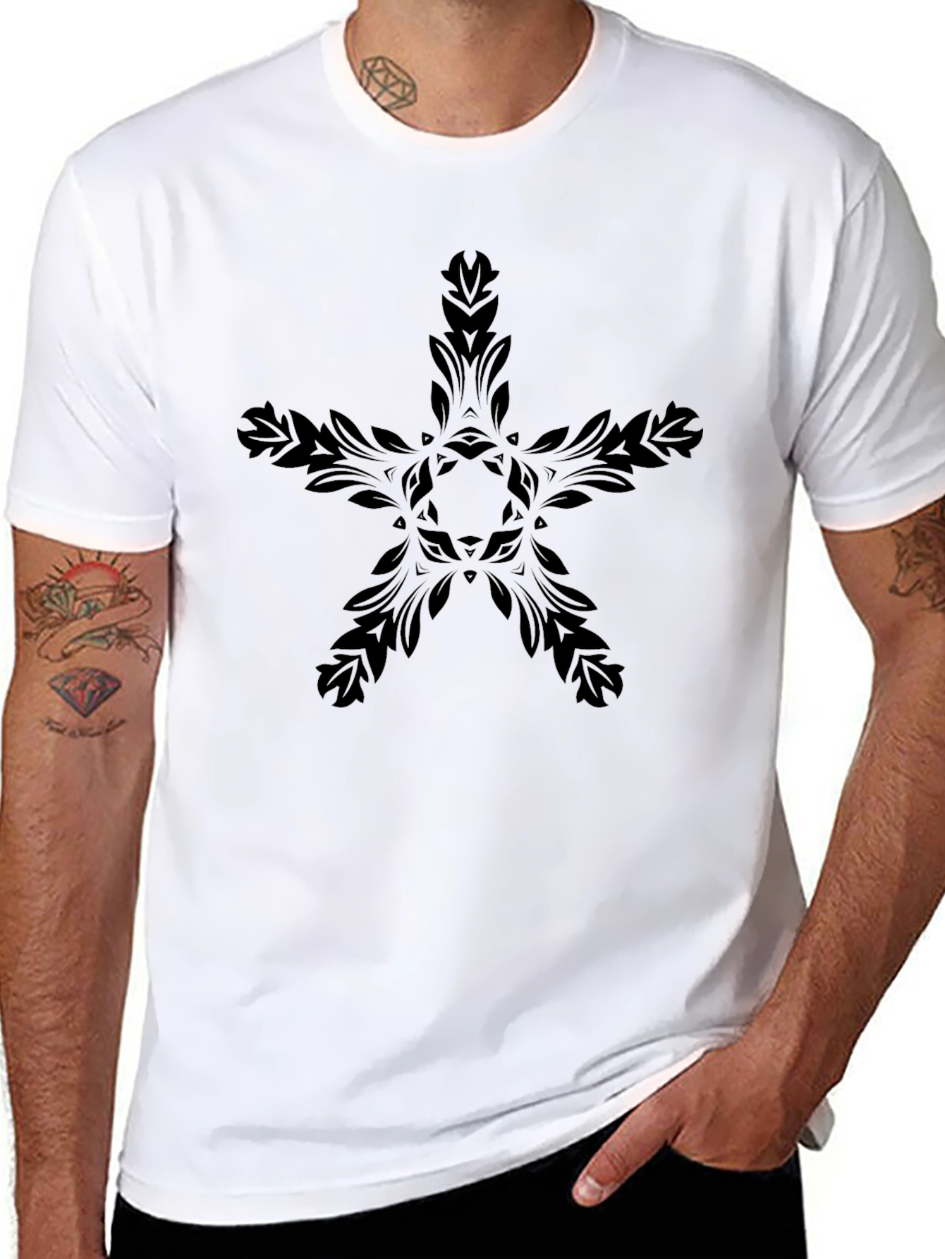 Elegant Black Star Floral Graphic T-Shirt