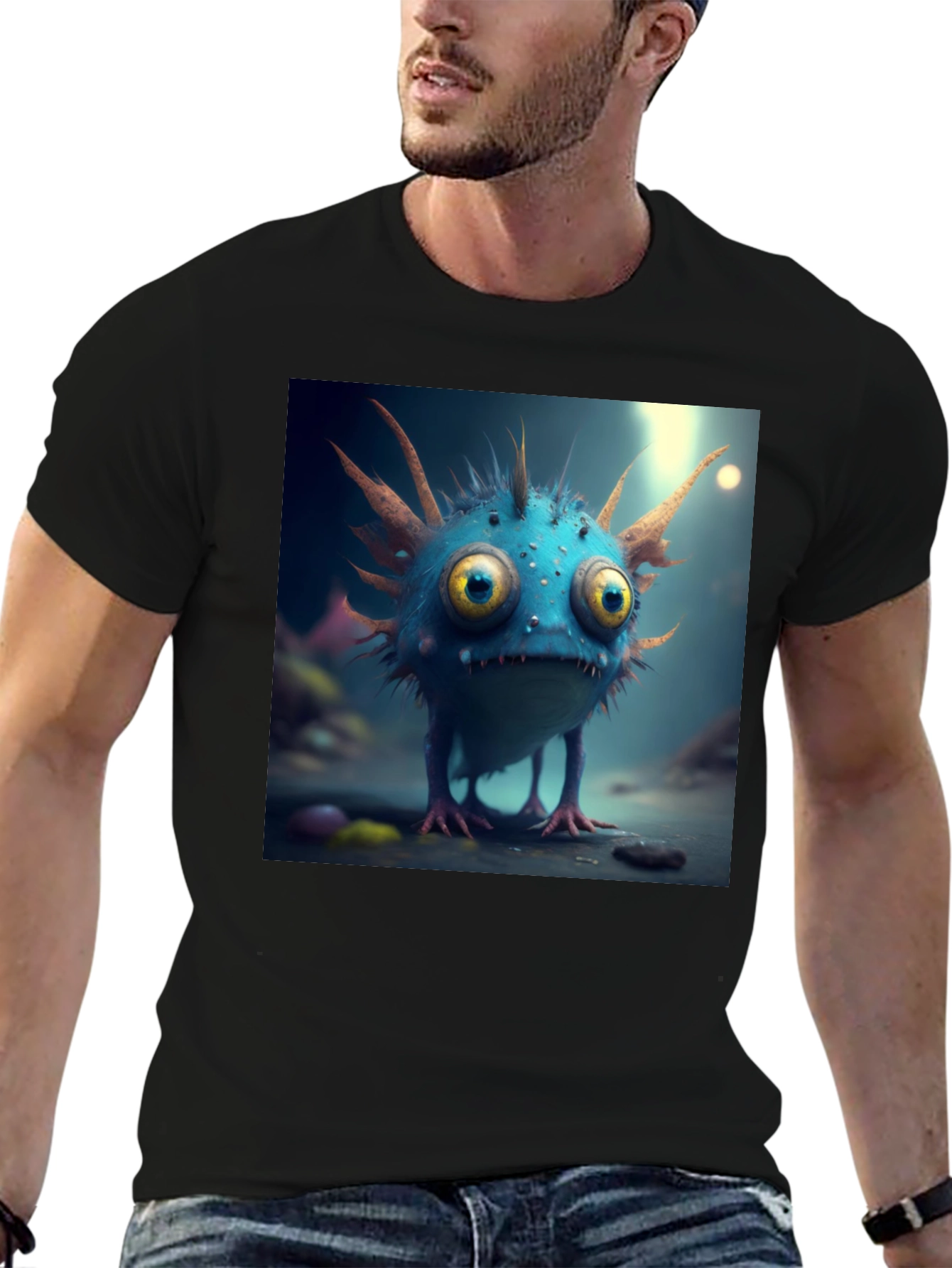 Cute Monster Graphic Tee - Black