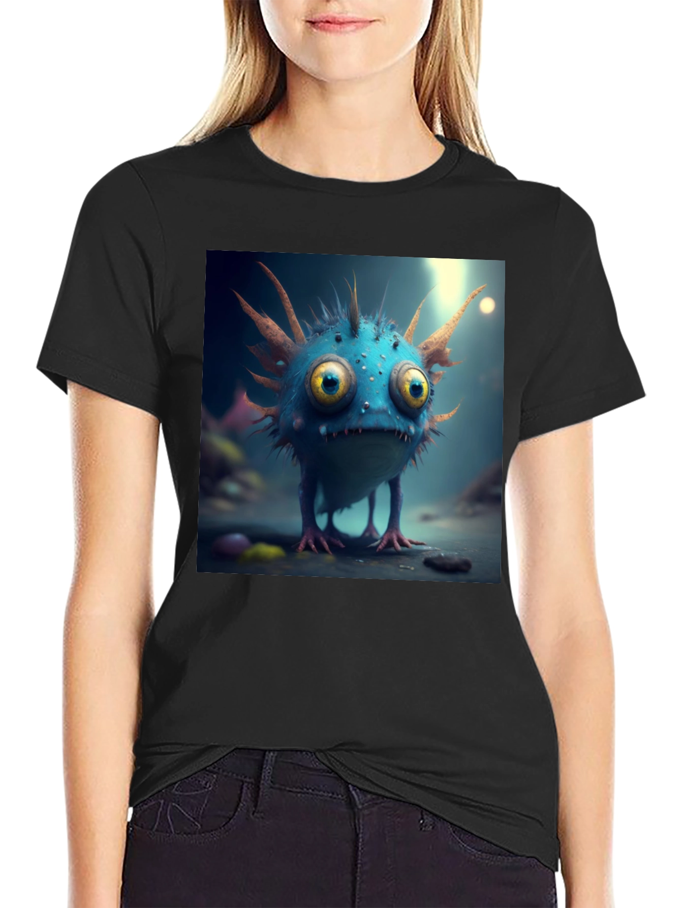 Cute Monster Graphic Tee - Black