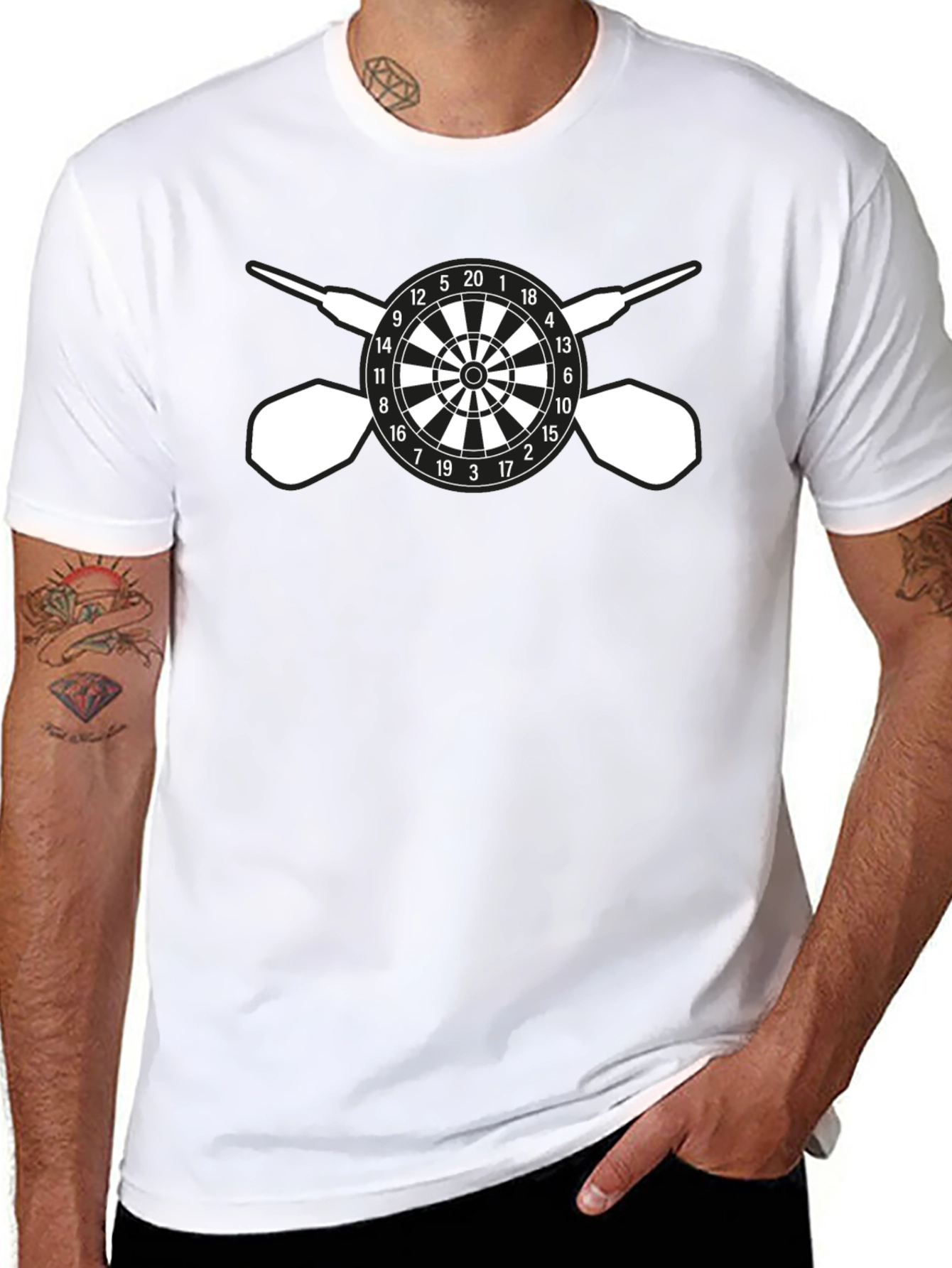Darts T-Shirt - Target and Dart Design - Black