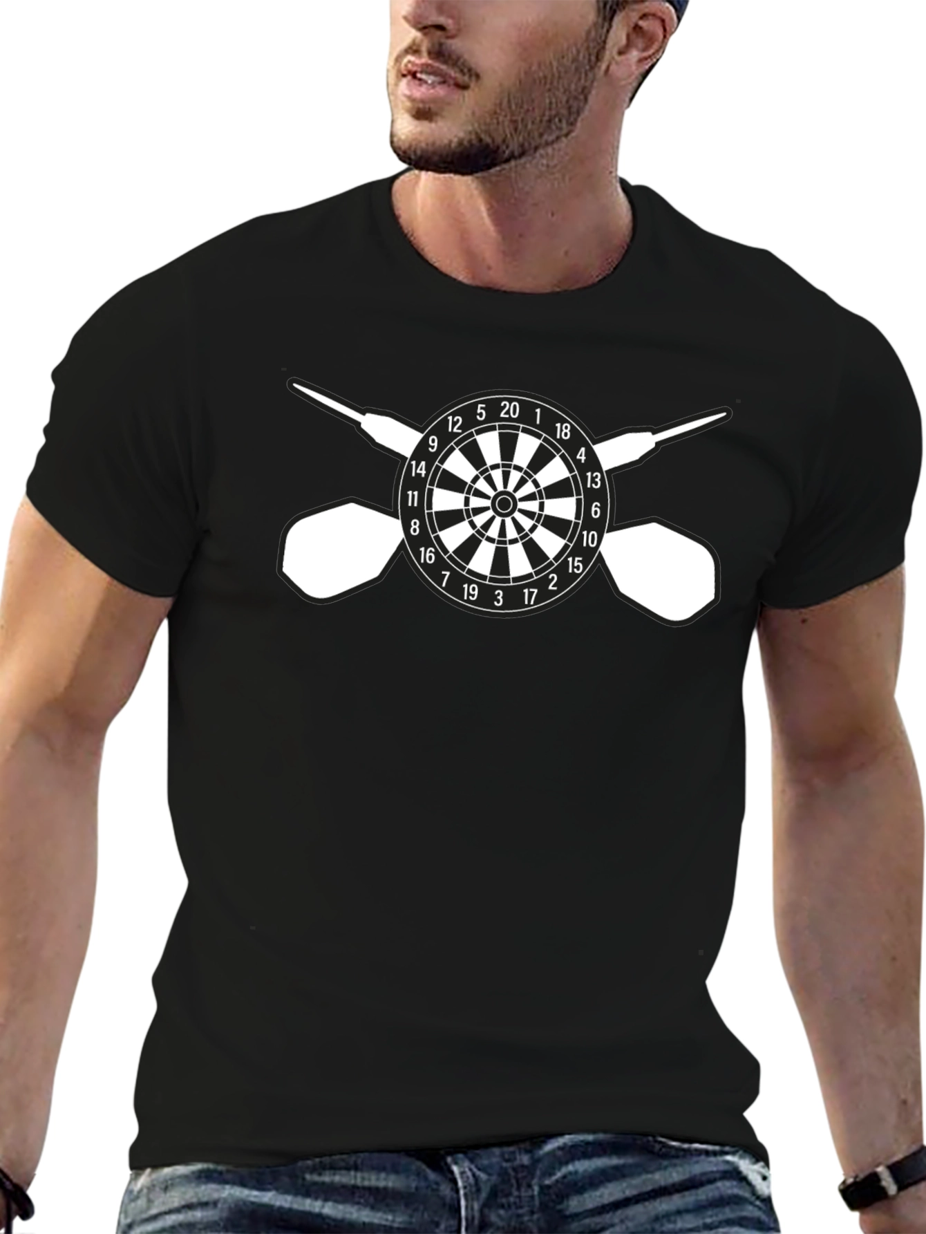 Darts T-Shirt - Target and Dart Design - Black
