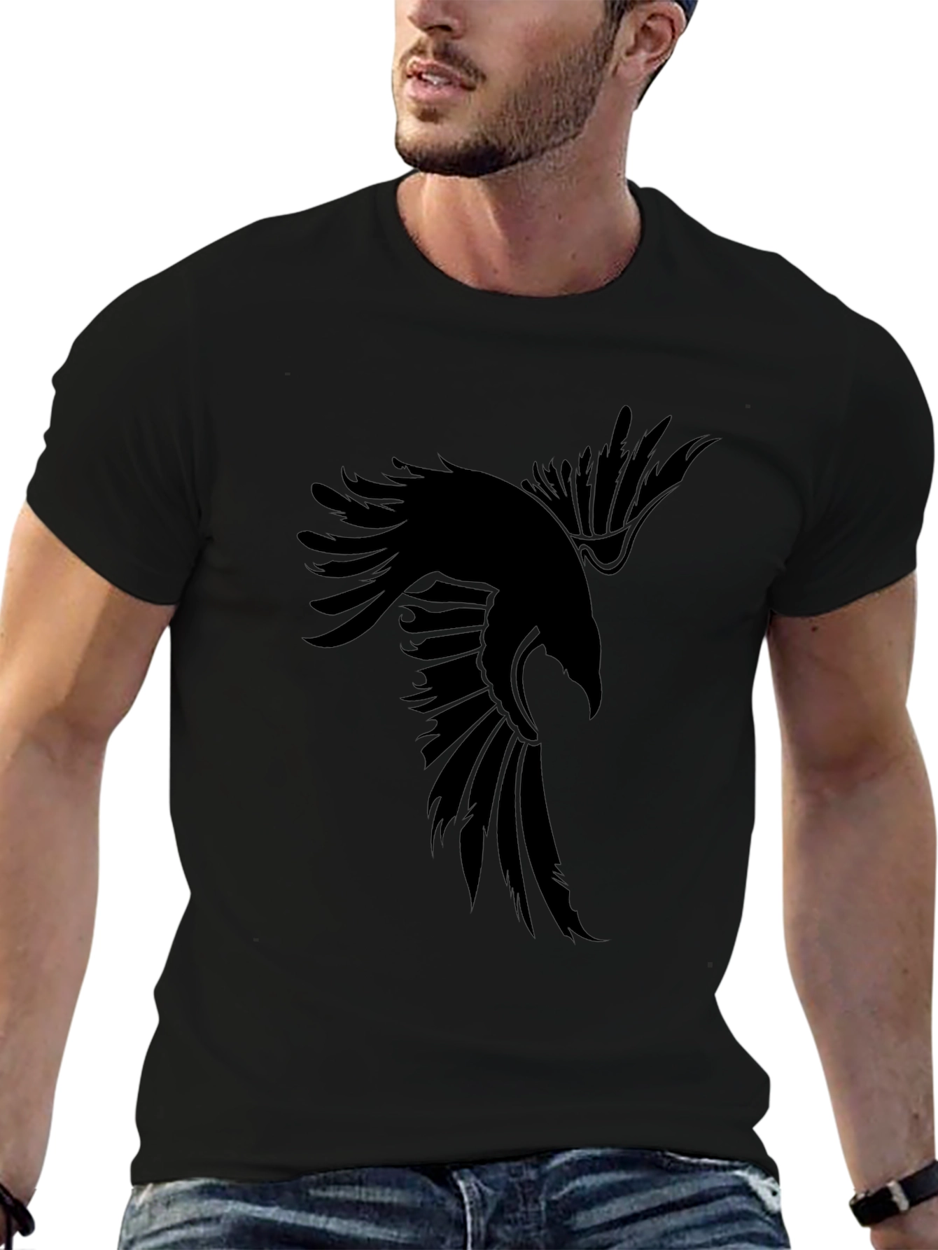 Mens Black Raven Graphic T-Shirt