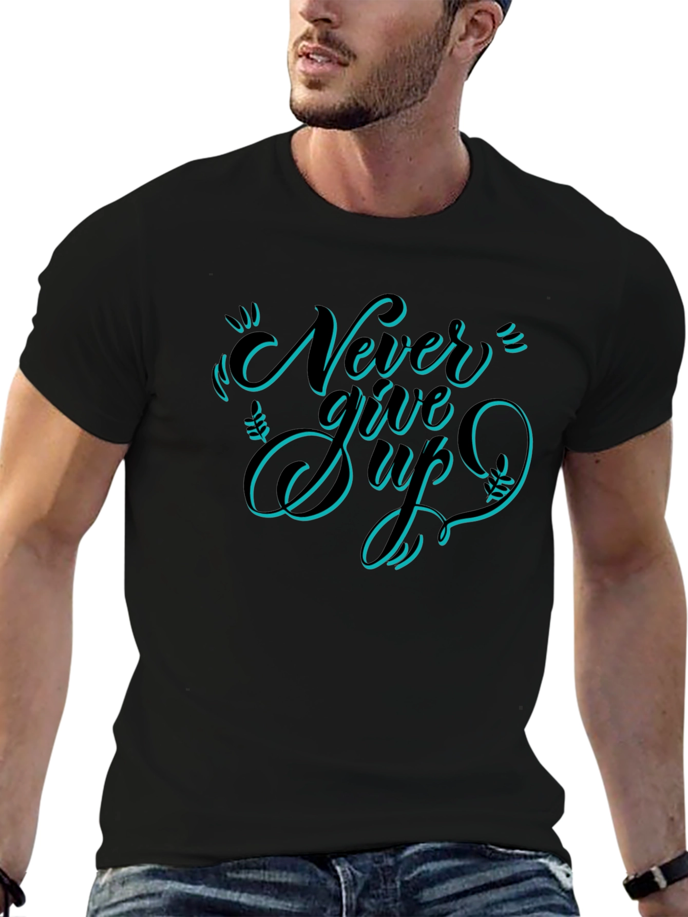 Never Give Up Graphic Tee - Black T-Shirt