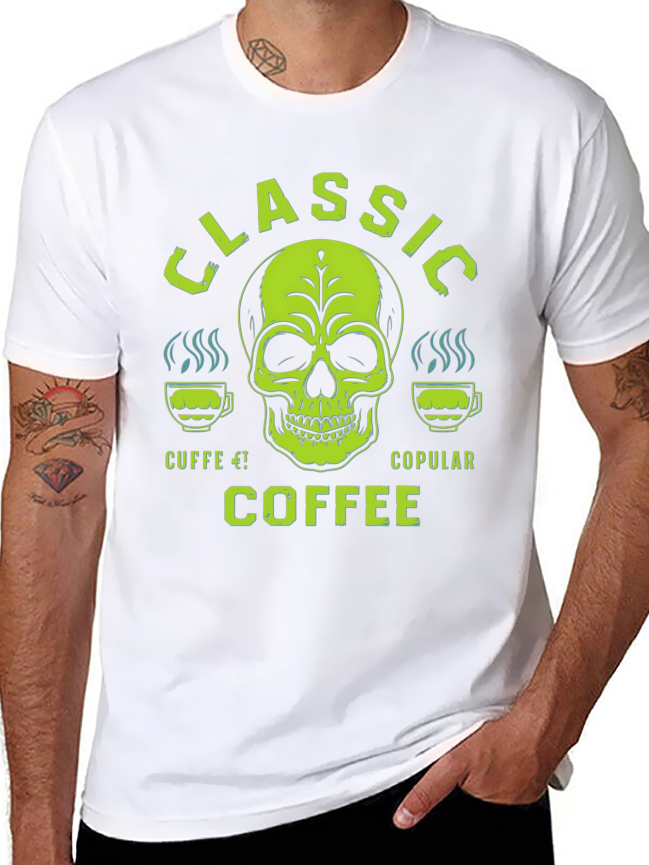 Classic Coffee Skull Graphic T-Shirt - Mens