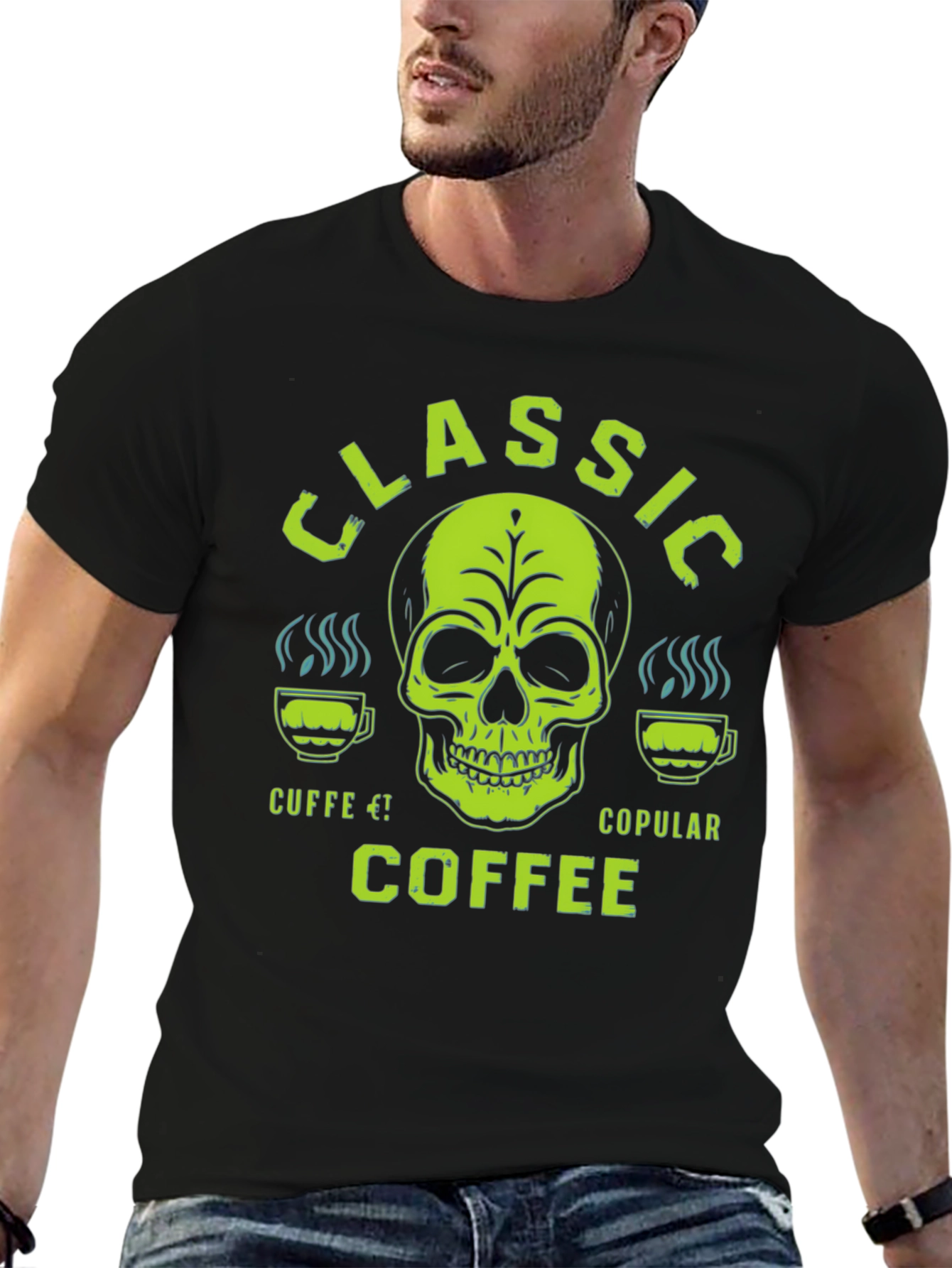 Classic Coffee Skull Graphic T-Shirt - Mens