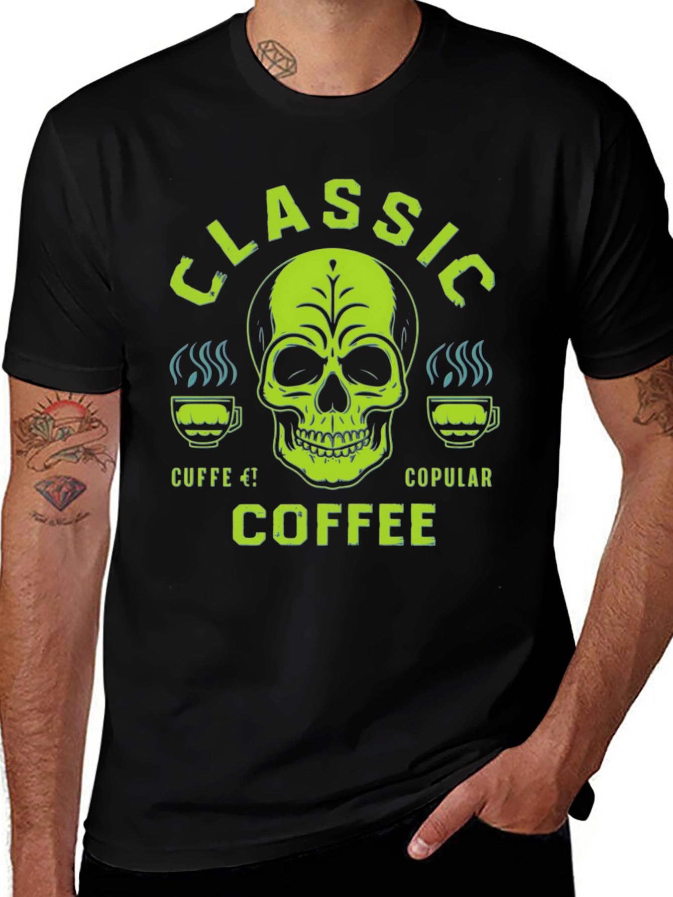 Classic Coffee Skull Graphic T-Shirt - Mens