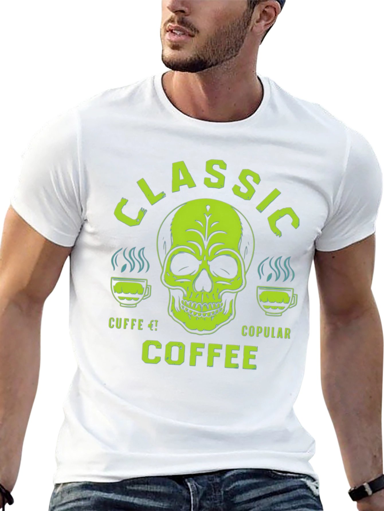 Classic Coffee Skull Graphic T-Shirt - Mens
