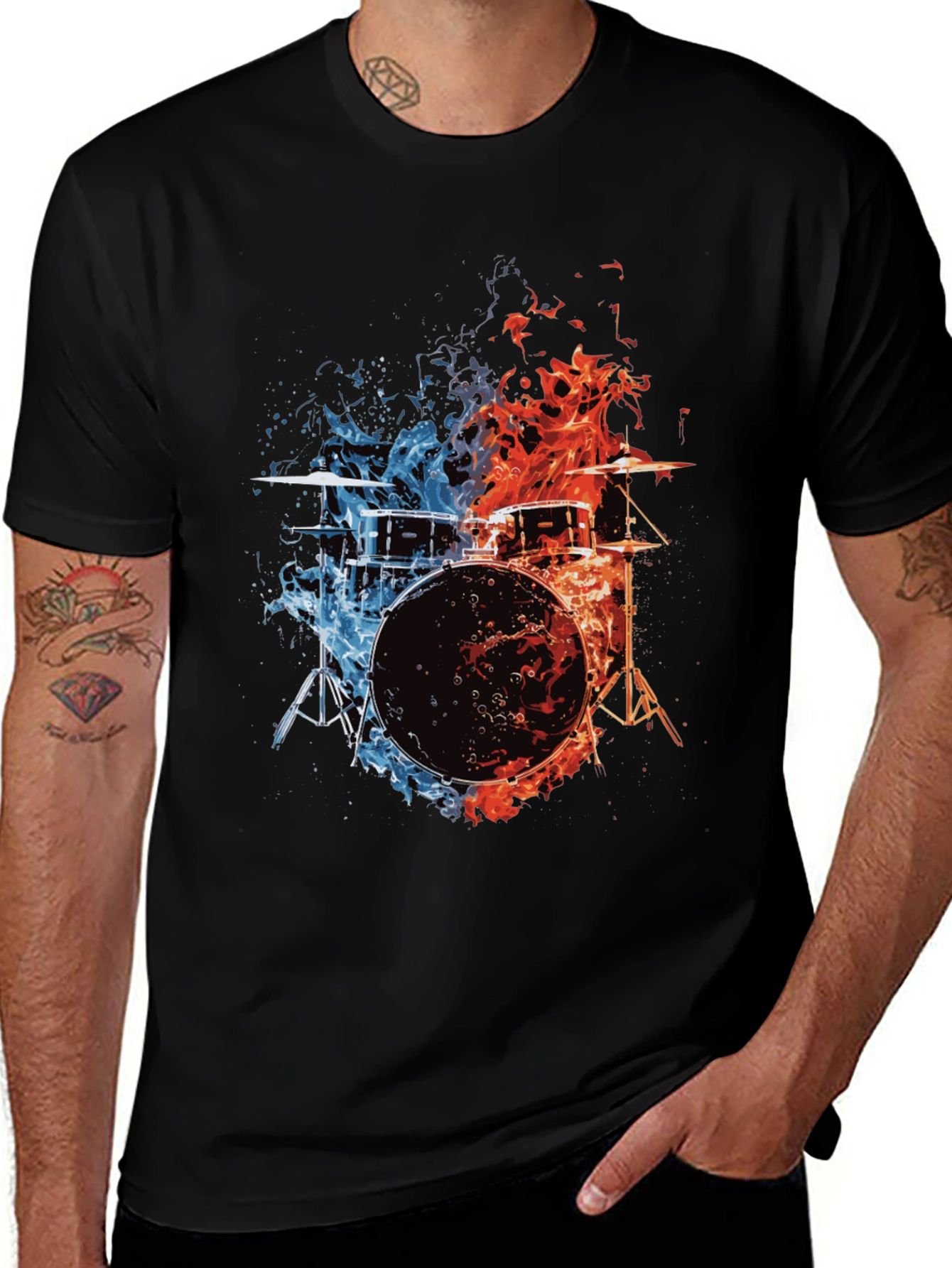 Fiery Drum Set Graphic Tee - Black