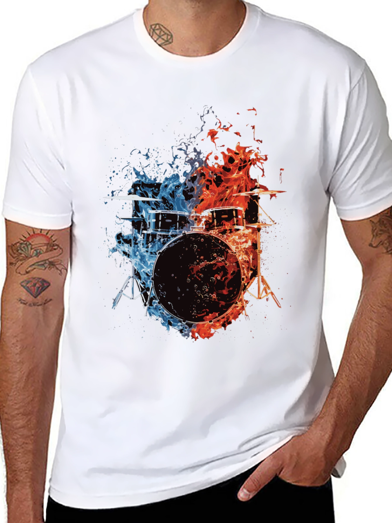 Fiery Drum Set Graphic Tee - Black