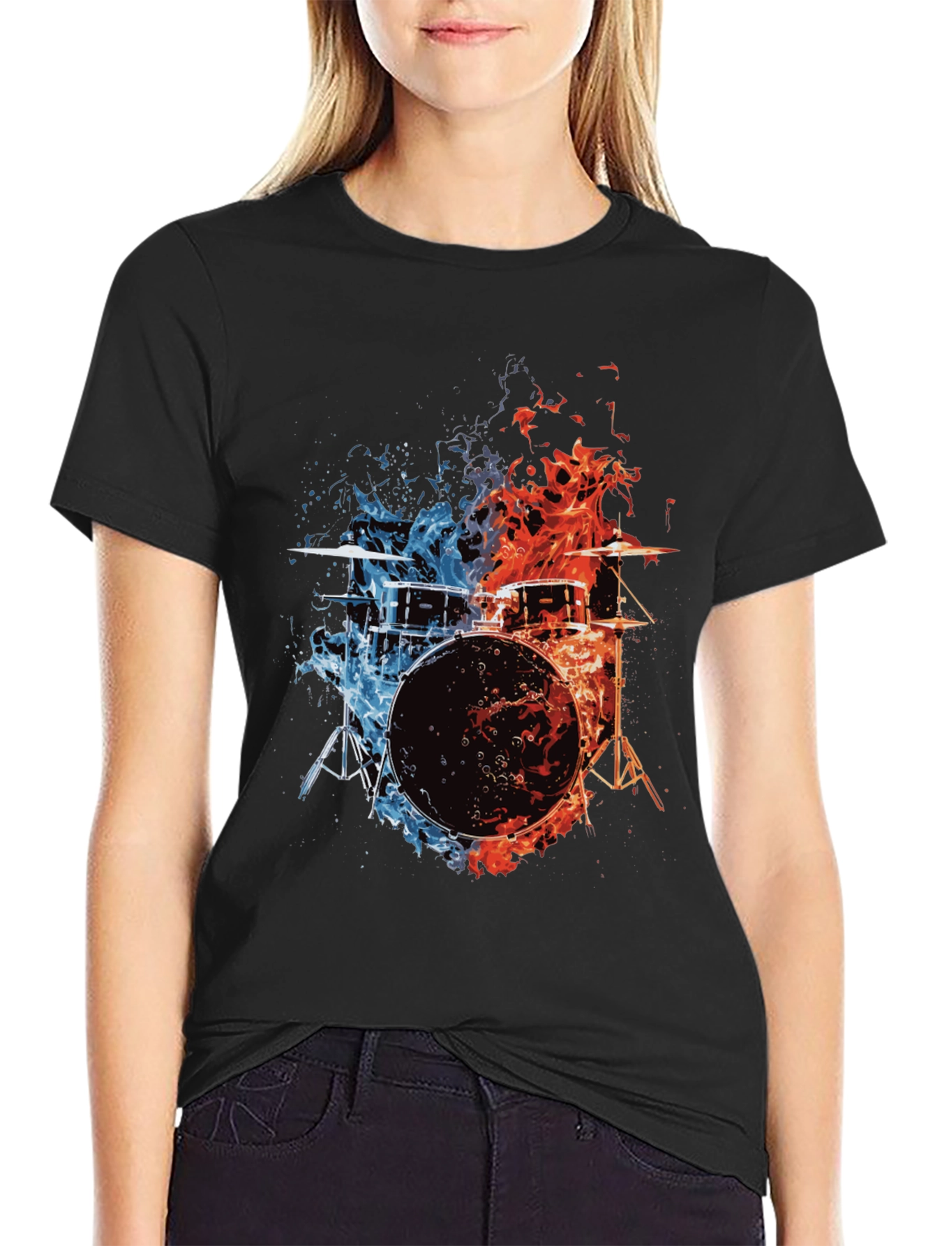 Fiery Drum Set Graphic Tee - Black