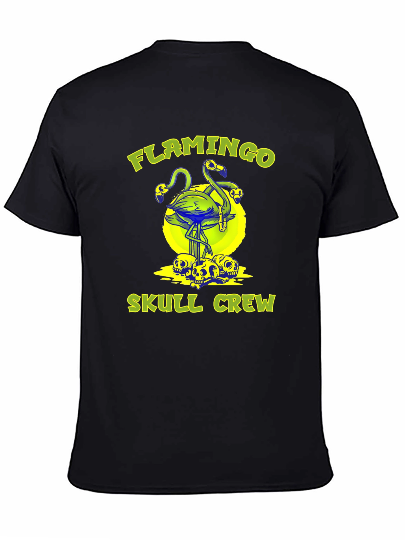 Flamingo Skull Crew Black Graphic Tee