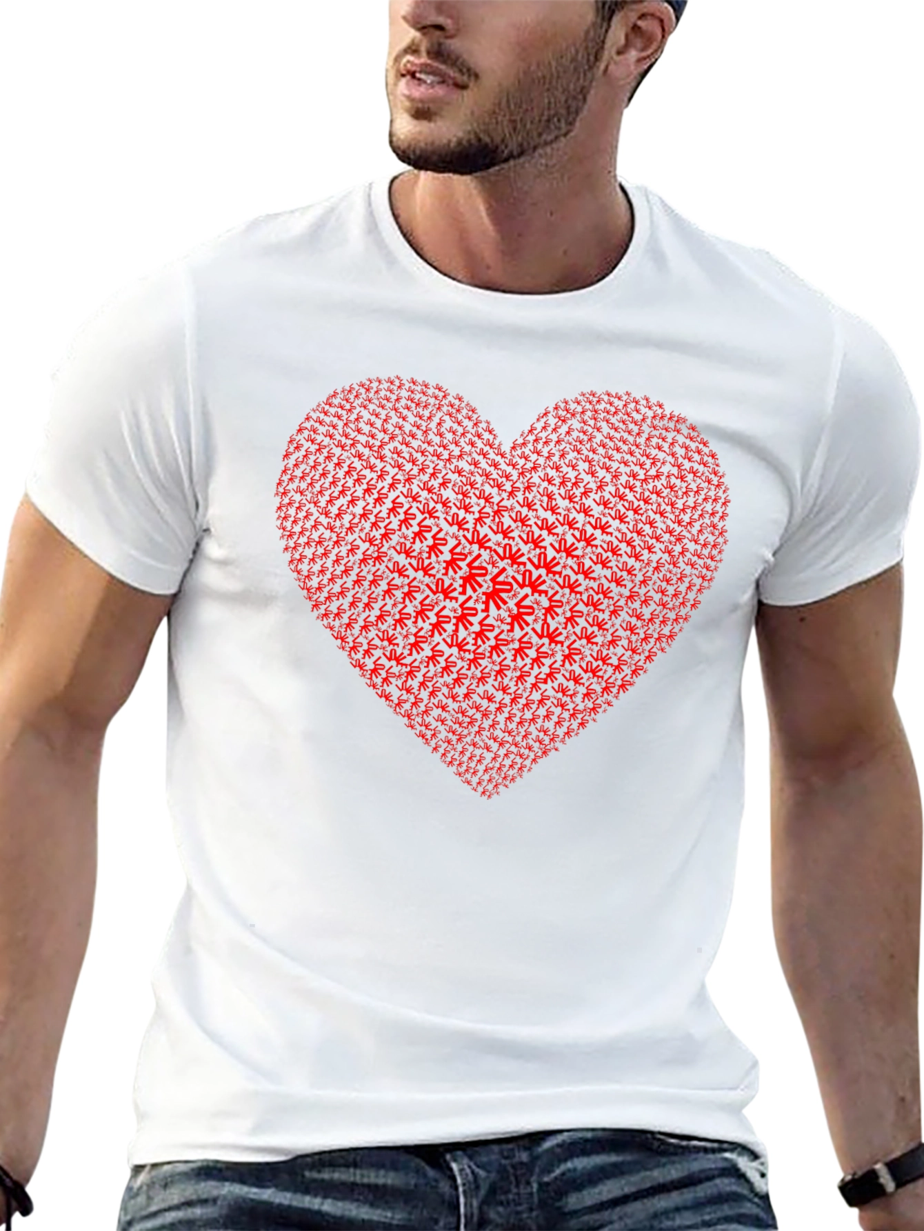 Red Heart Weed Leaf Pattern Black T-Shirt