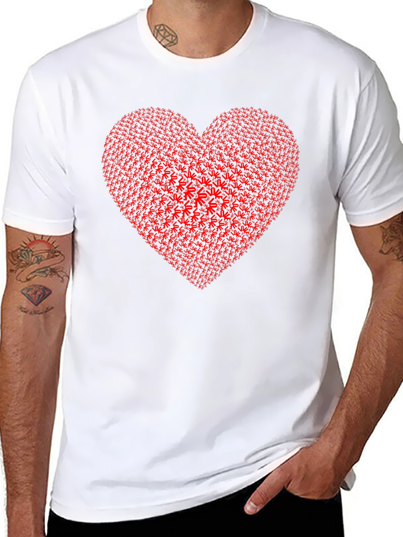 Red Heart Weed Leaf Pattern Black T-Shirt