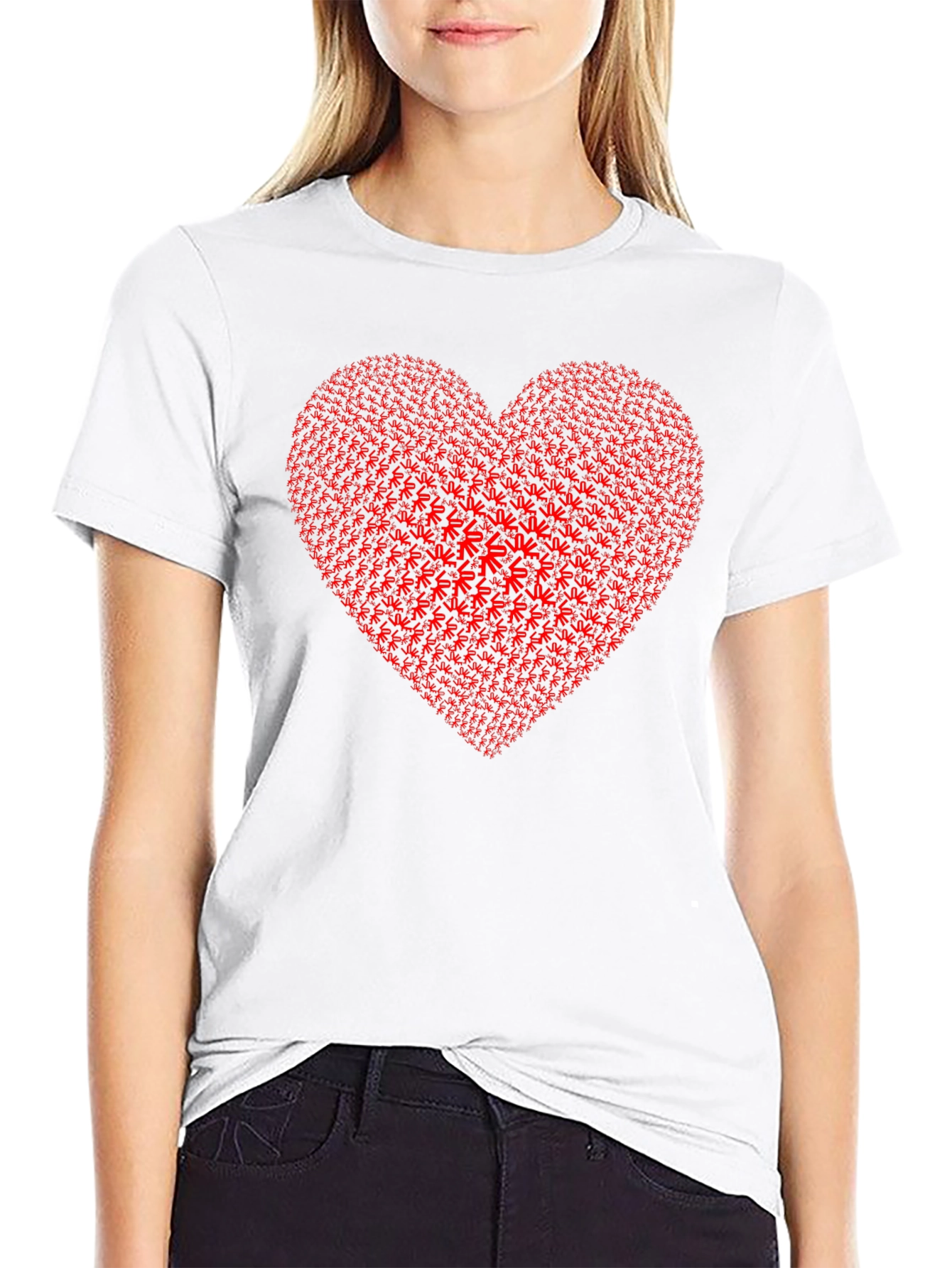 Red Heart Weed Leaf Pattern Black T-Shirt