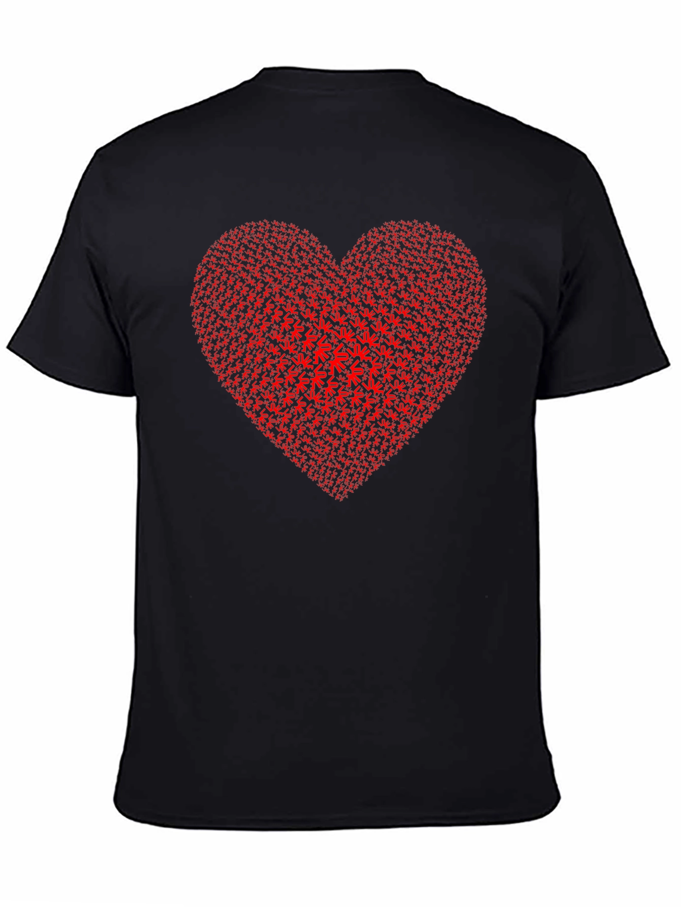 Red Heart Weed Leaf Pattern Black T-Shirt
