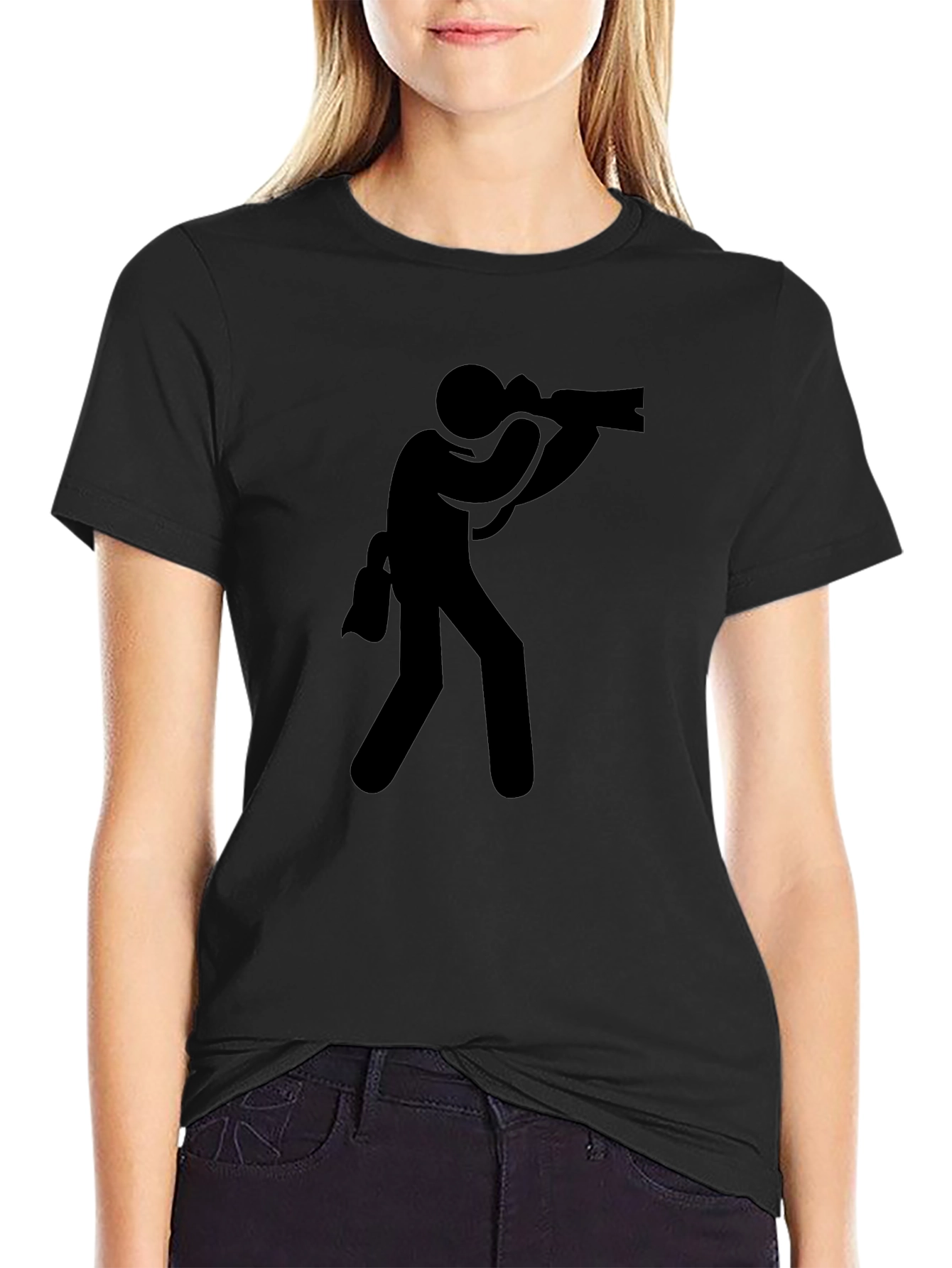 Photographer Stick Figure Graphic T-Shirt - Black