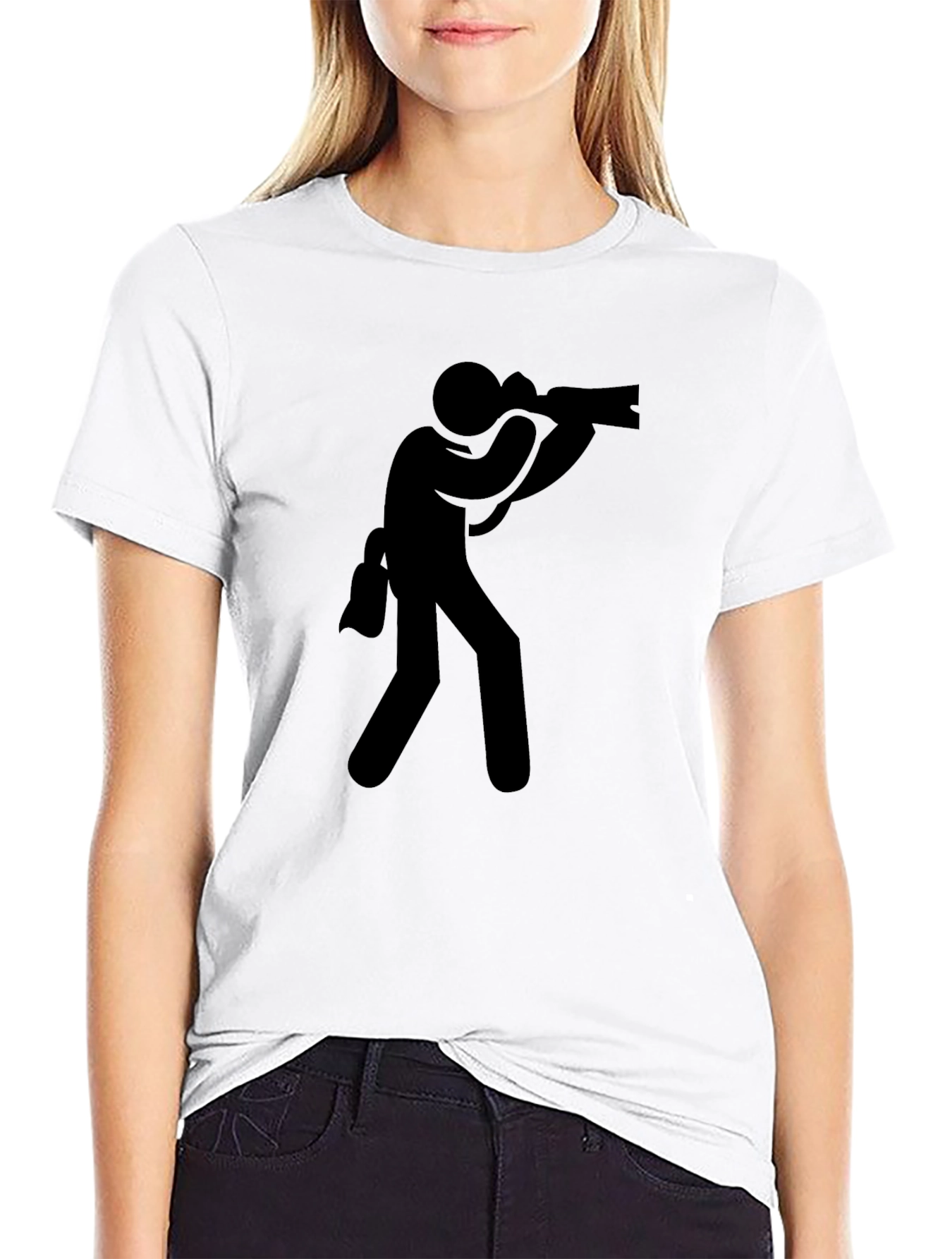 Photographer Stick Figure Graphic T-Shirt - Black
