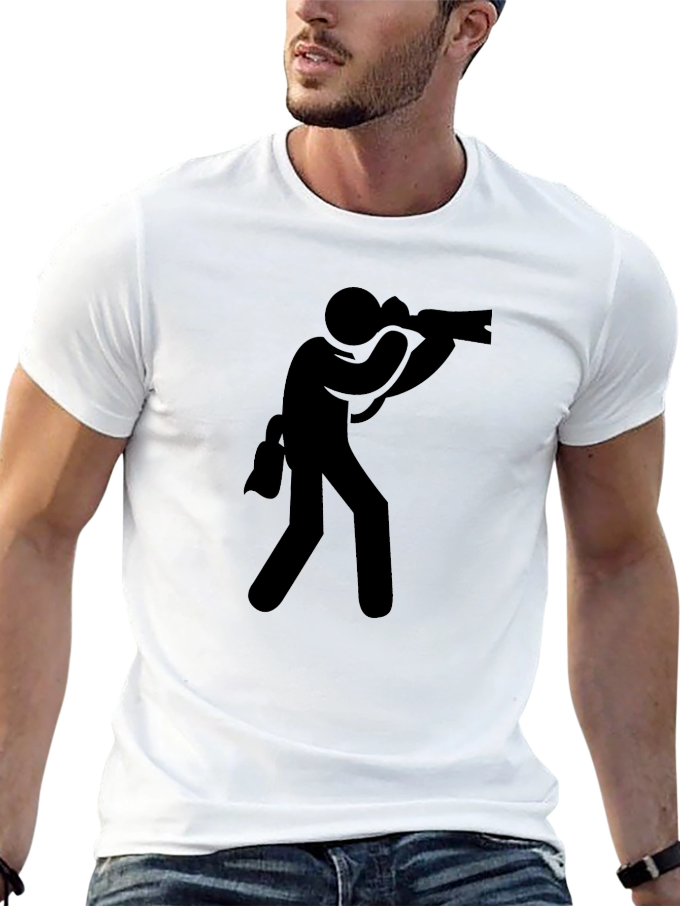 Photographer Stick Figure Graphic T-Shirt - Black