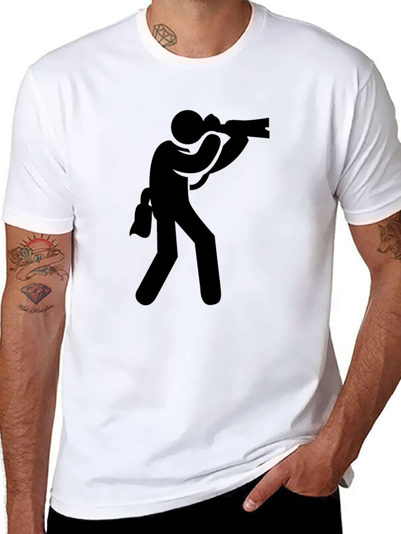Photographer Stick Figure Graphic T-Shirt - Black