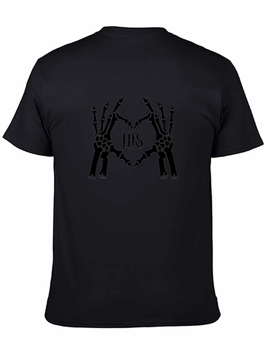 HIS Skeleton Hands Heart Graphic Black T-Shirt