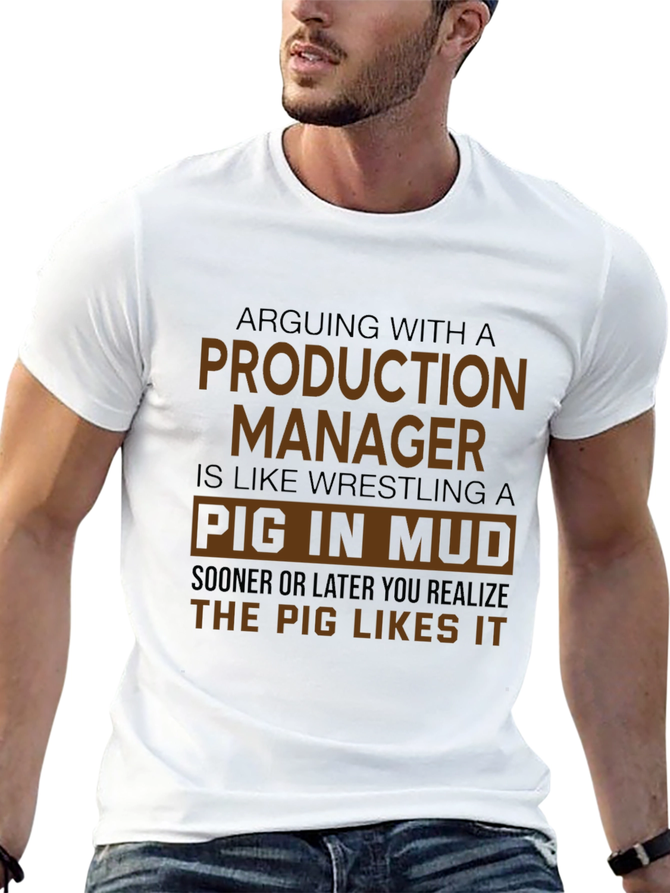 Production Manager Pig in Mud Graphic T-Shirt