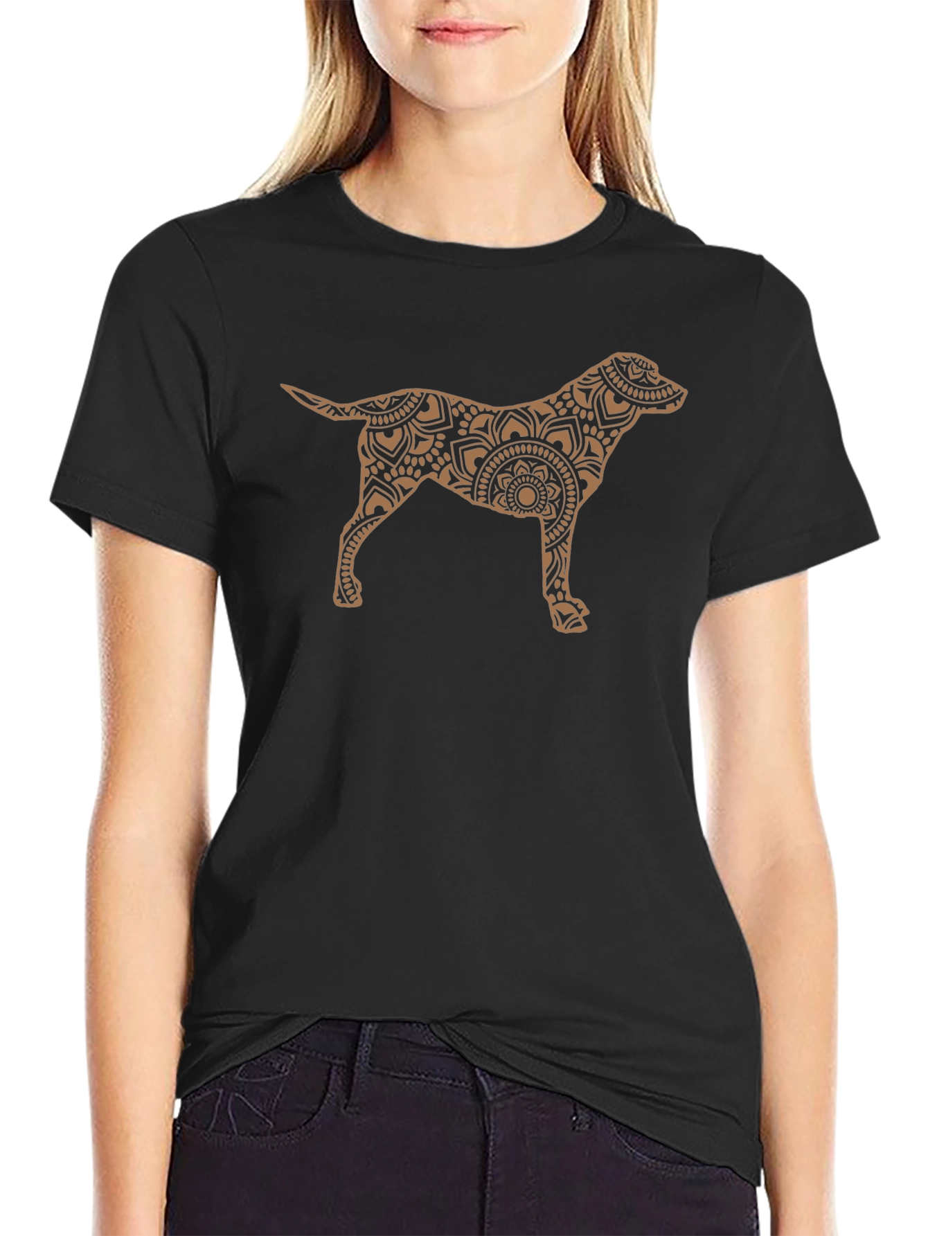 Dog Mandala Graphic Tee - Black Cotton Casual Shirt