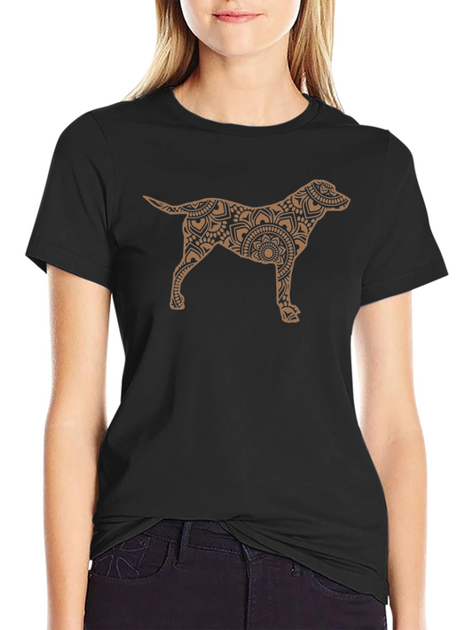 Dog Mandala Graphic Tee - Black Cotton Casual Shirt