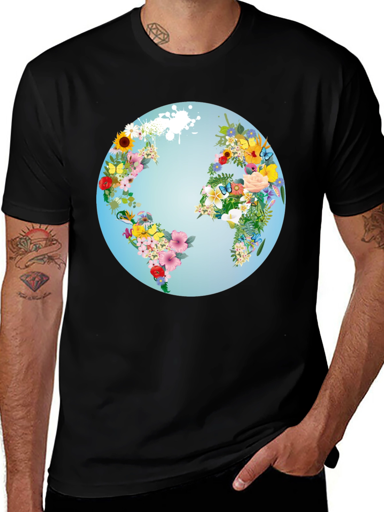 Floral World Map Graphic Tee