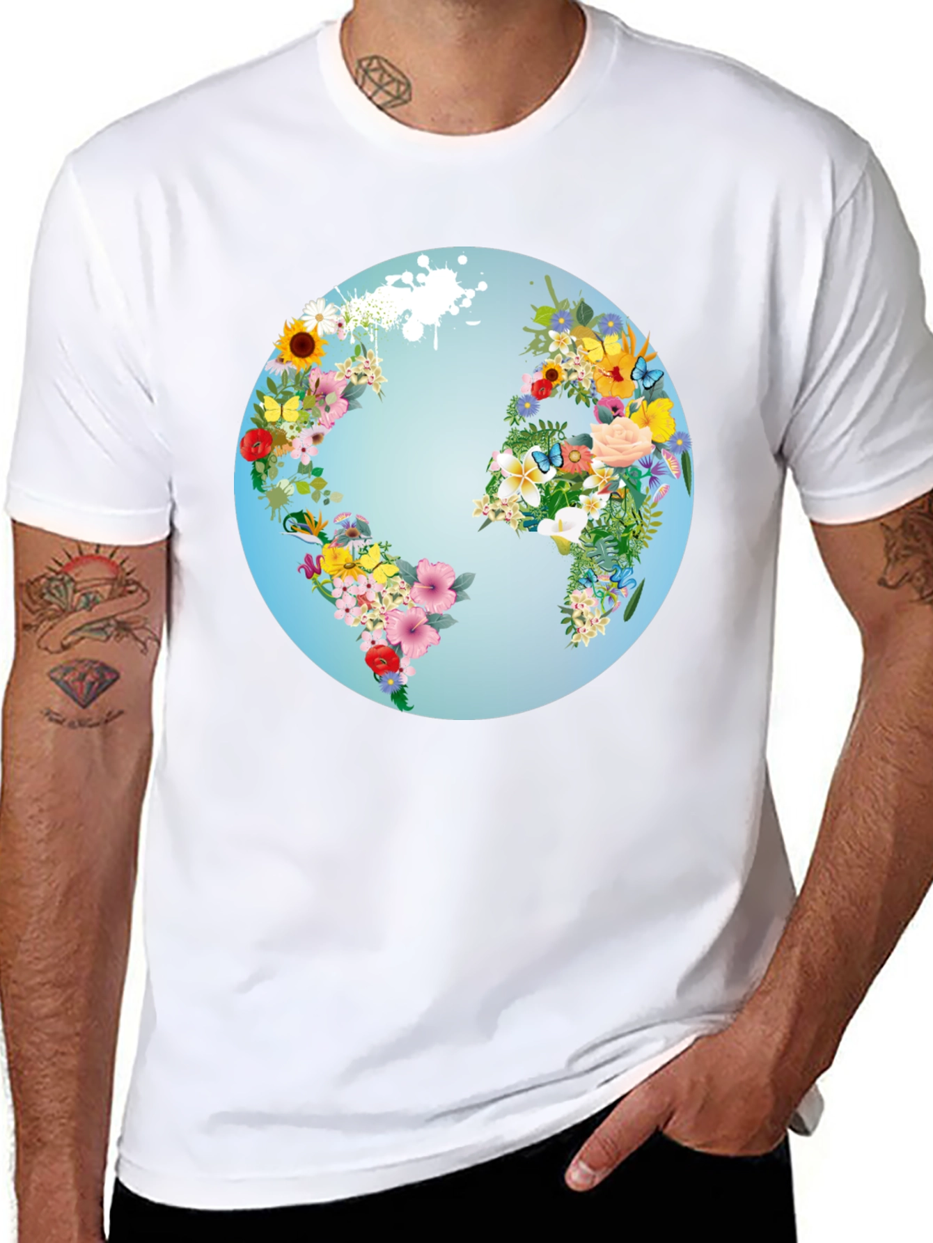 Floral World Map Graphic Tee