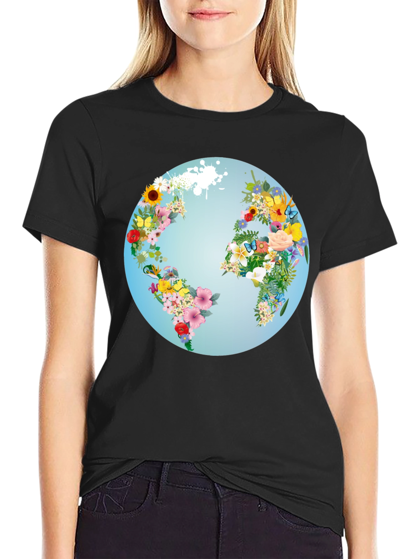 Floral World Map Graphic Tee