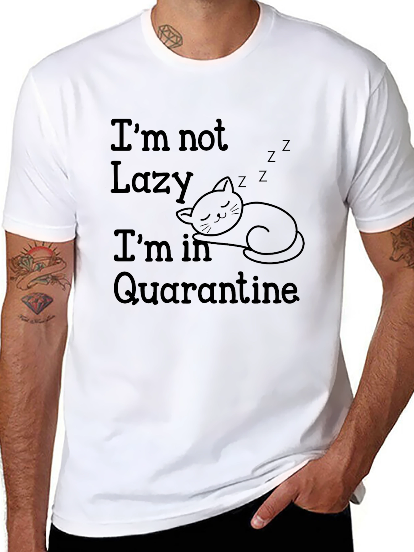 Quarantine Cat Black Graphic T-Shirt