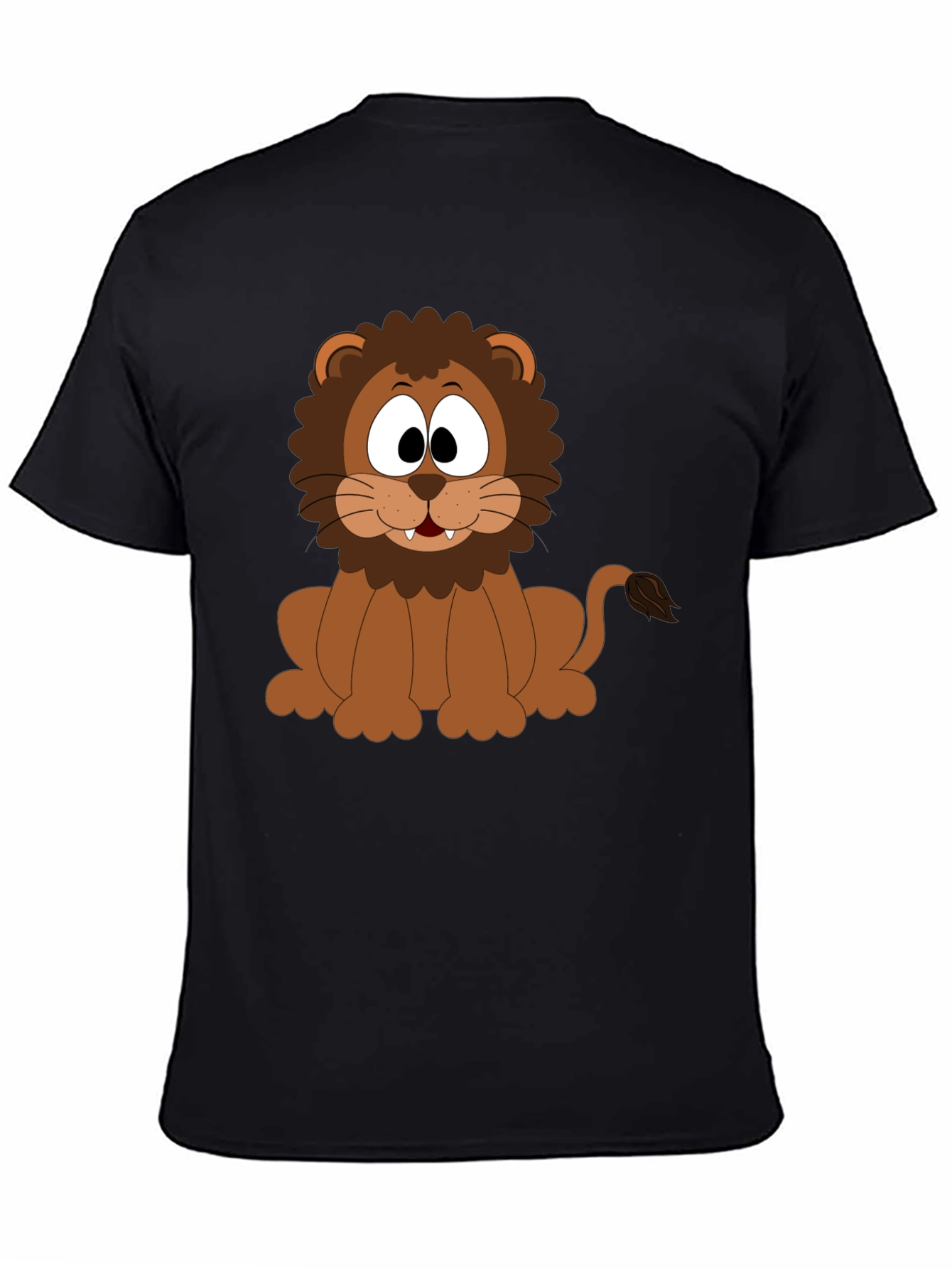 Cartoon Lion Graphic T-Shirt - Black Cotton Tee