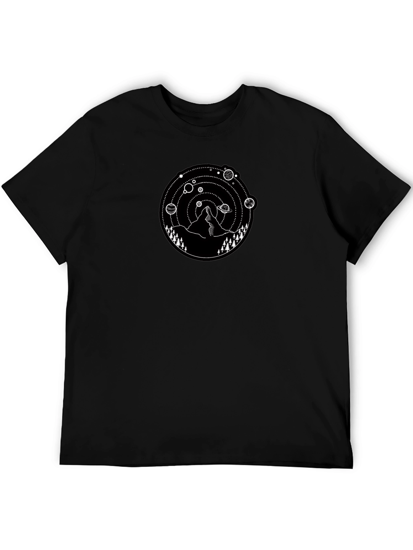 Mountain & Planets Graphic Tee - Stylish Black T-Shirt