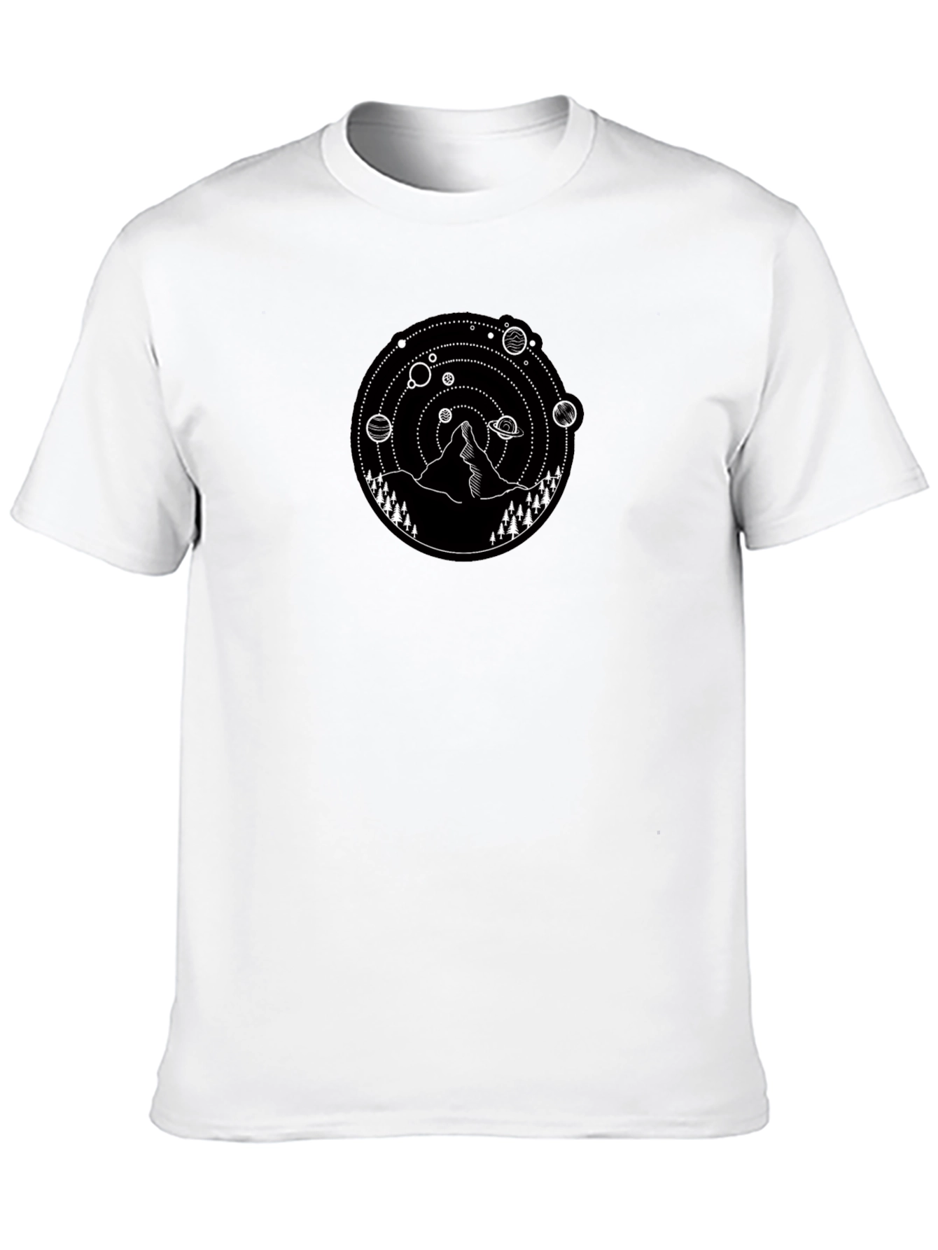 Mountain & Planets Graphic Tee - Stylish Black T-Shirt