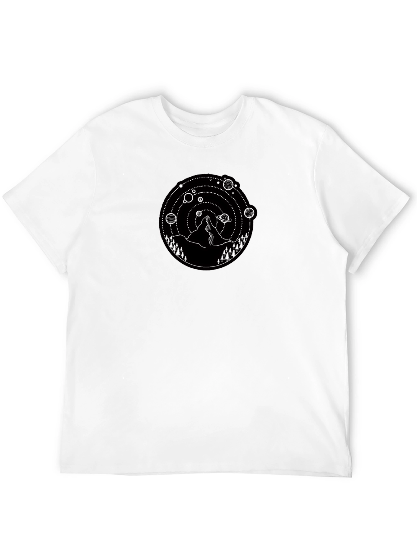 Mountain & Planets Graphic Tee - Stylish Black T-Shirt