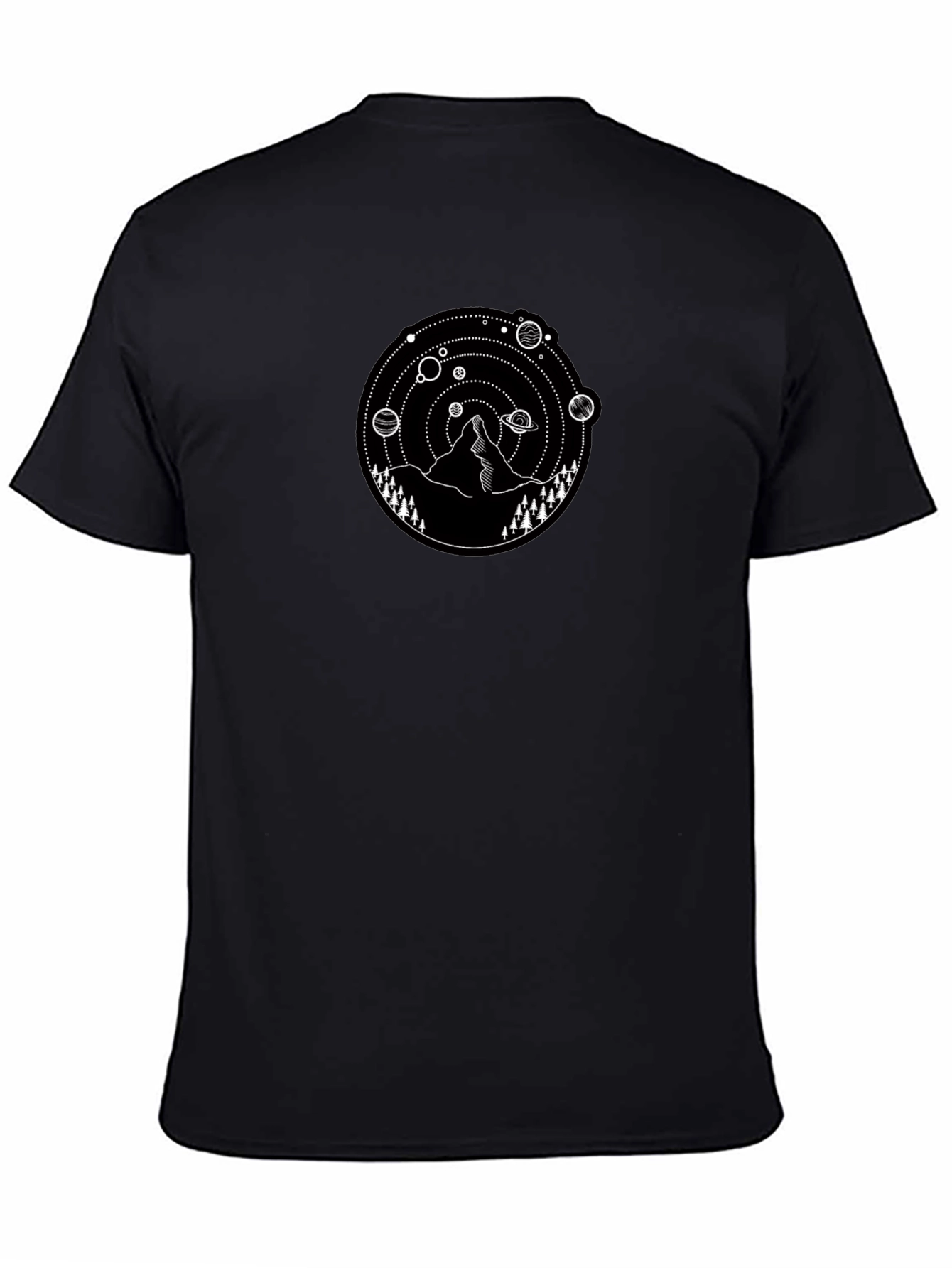 Mountain & Planets Graphic Tee - Stylish Black T-Shirt