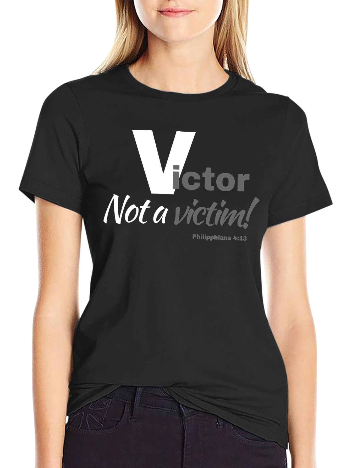 Victor Not a Victim T-Shirt Black Cotton Blend