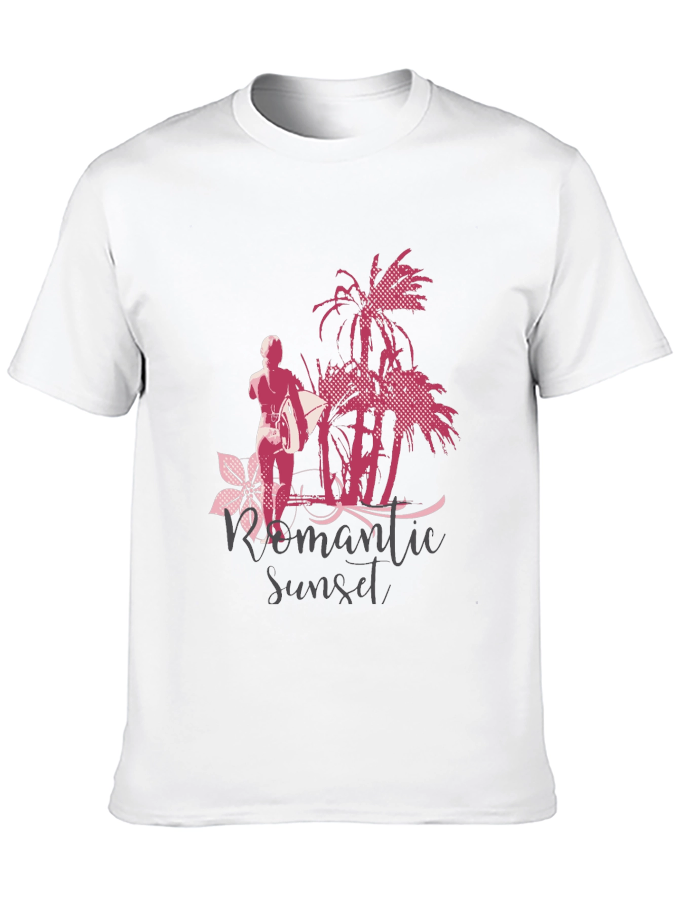 Romantic Sunset Surfer Graphic T-Shirt - Black