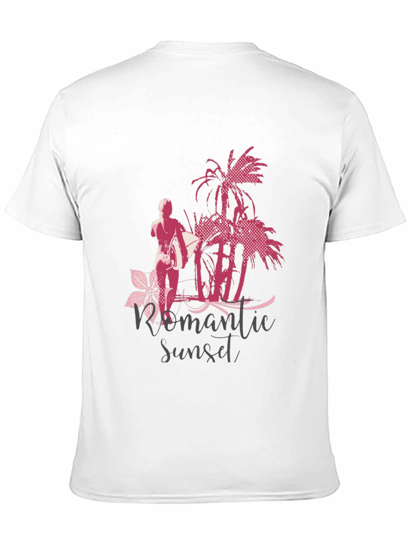Romantic Sunset Surfer Graphic T-Shirt - Black