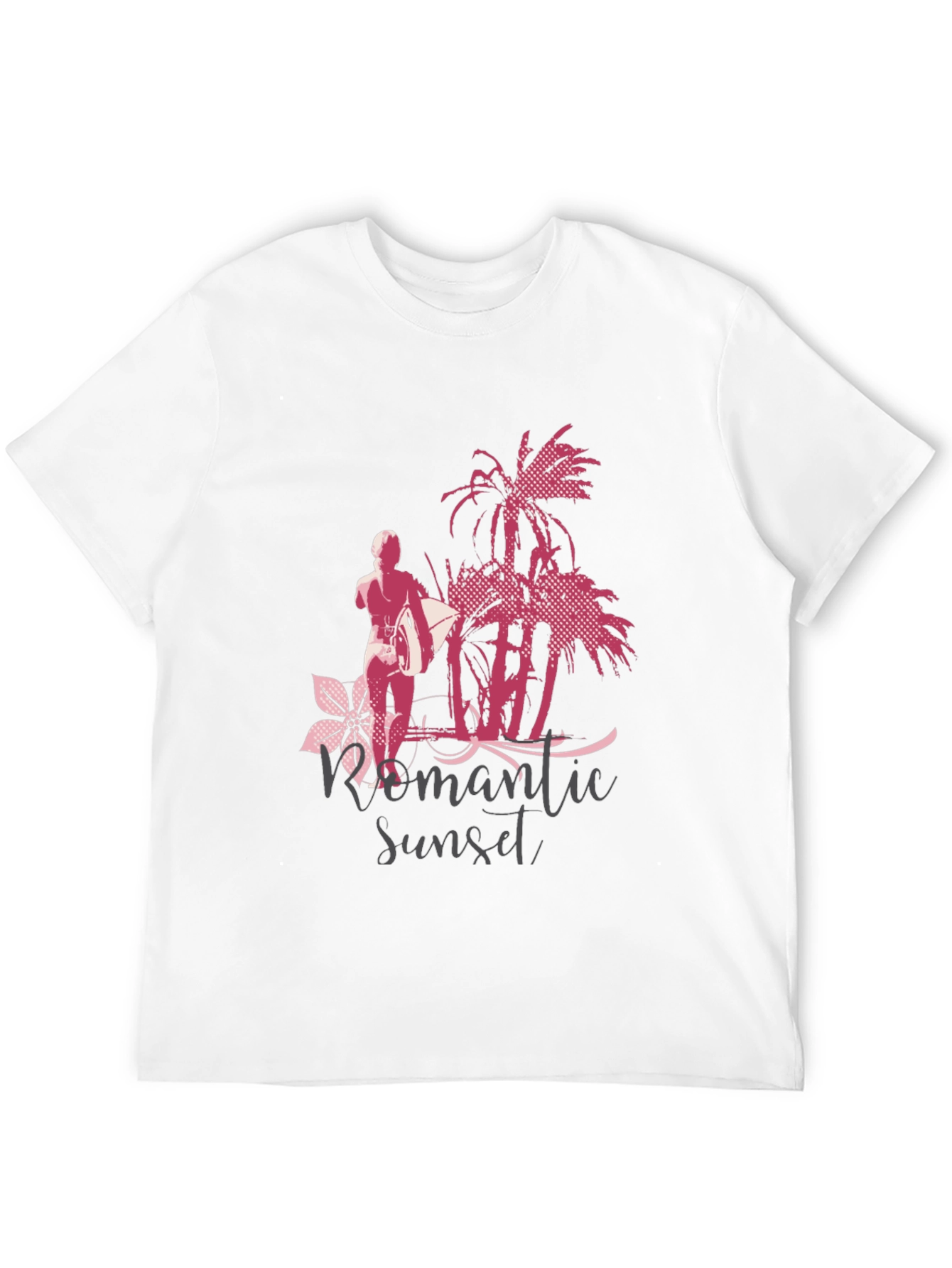 Romantic Sunset Surfer Graphic T-Shirt - Black