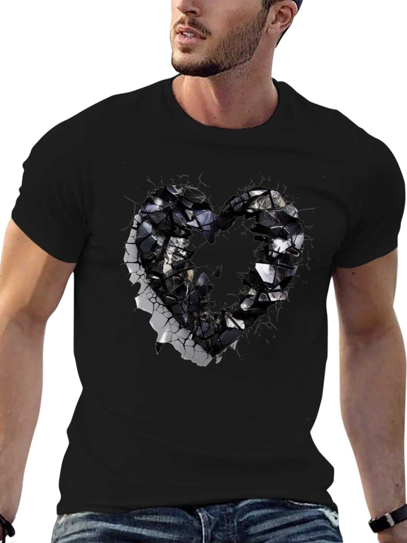 Shattered Heart Graphic Black T-Shirt