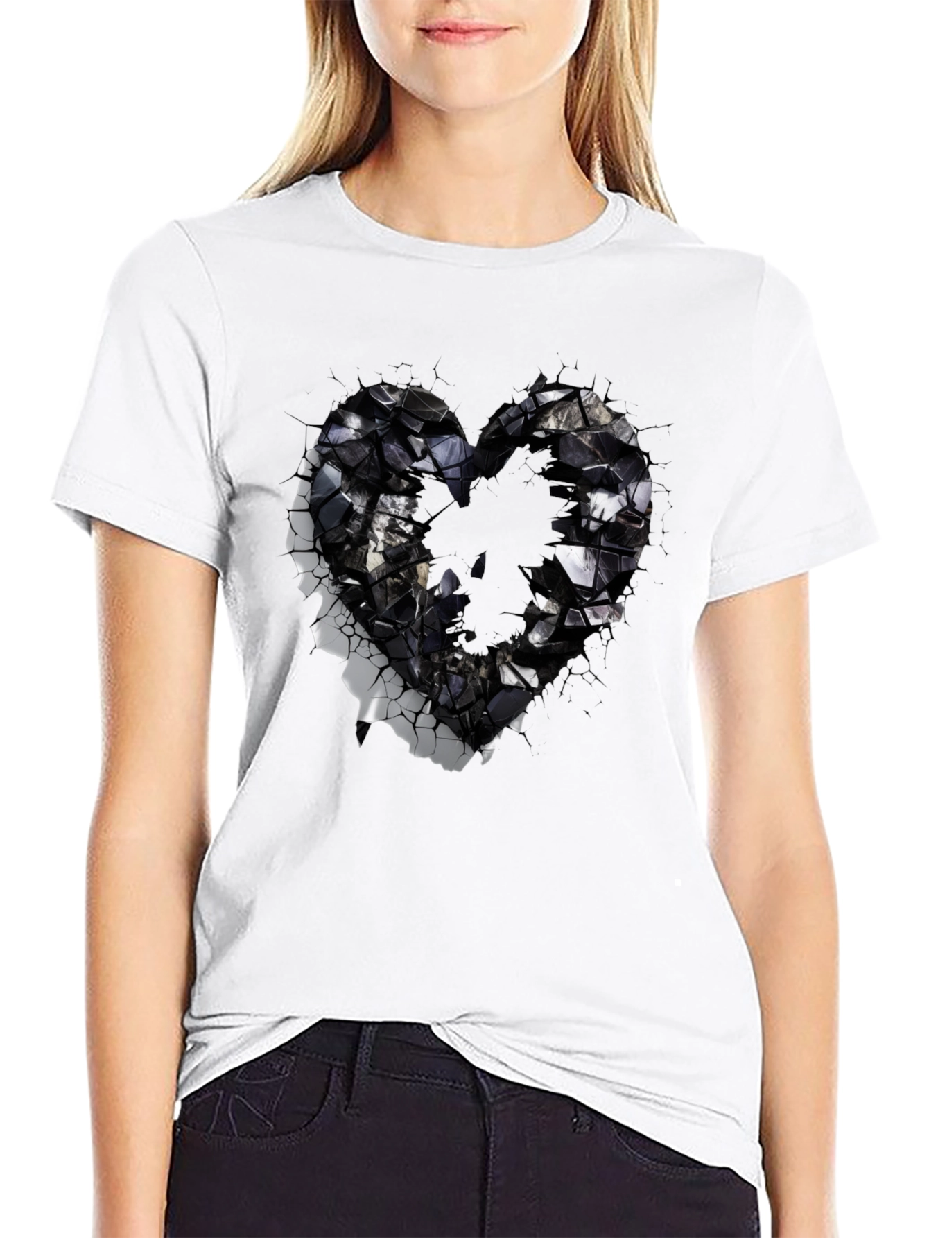 Shattered Heart Graphic Black T-Shirt