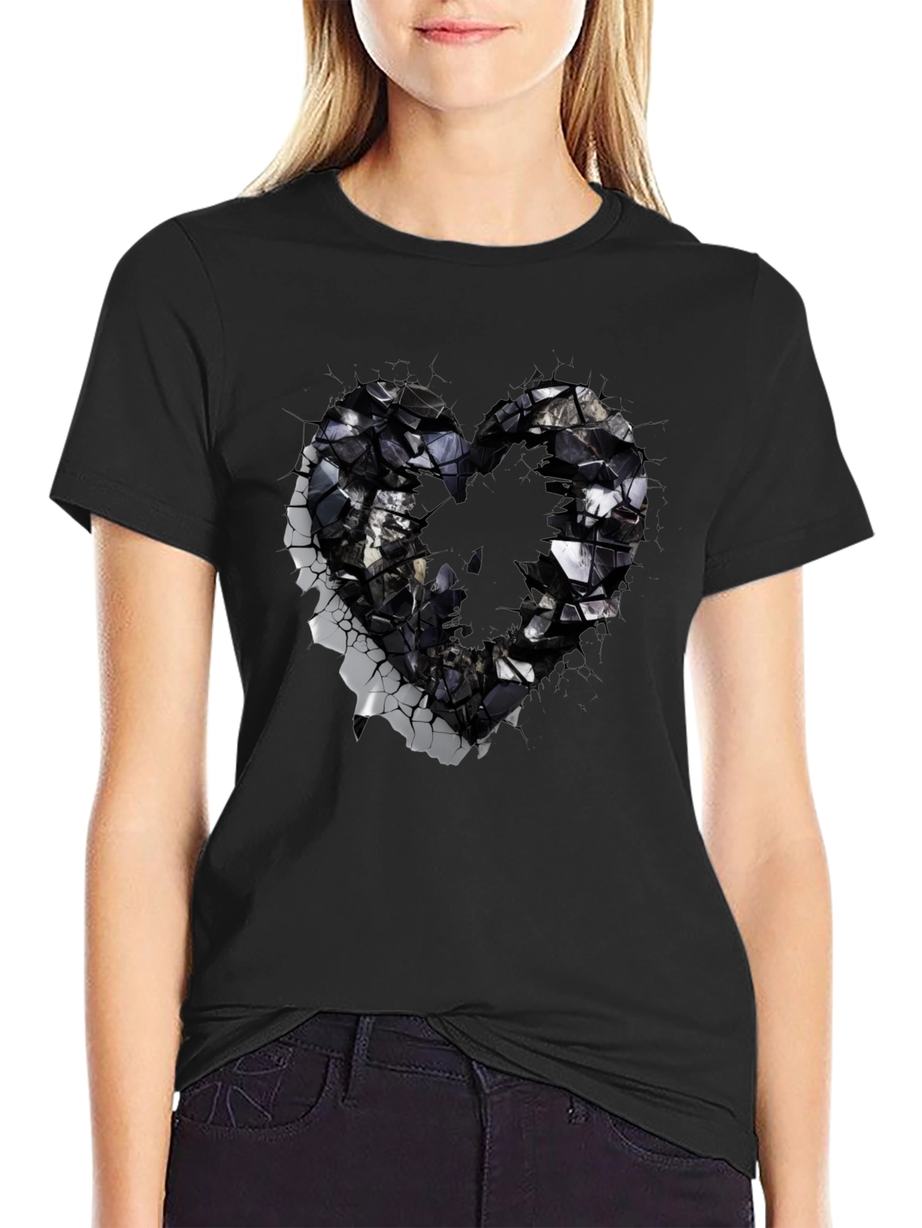 Shattered Heart Graphic Black T-Shirt