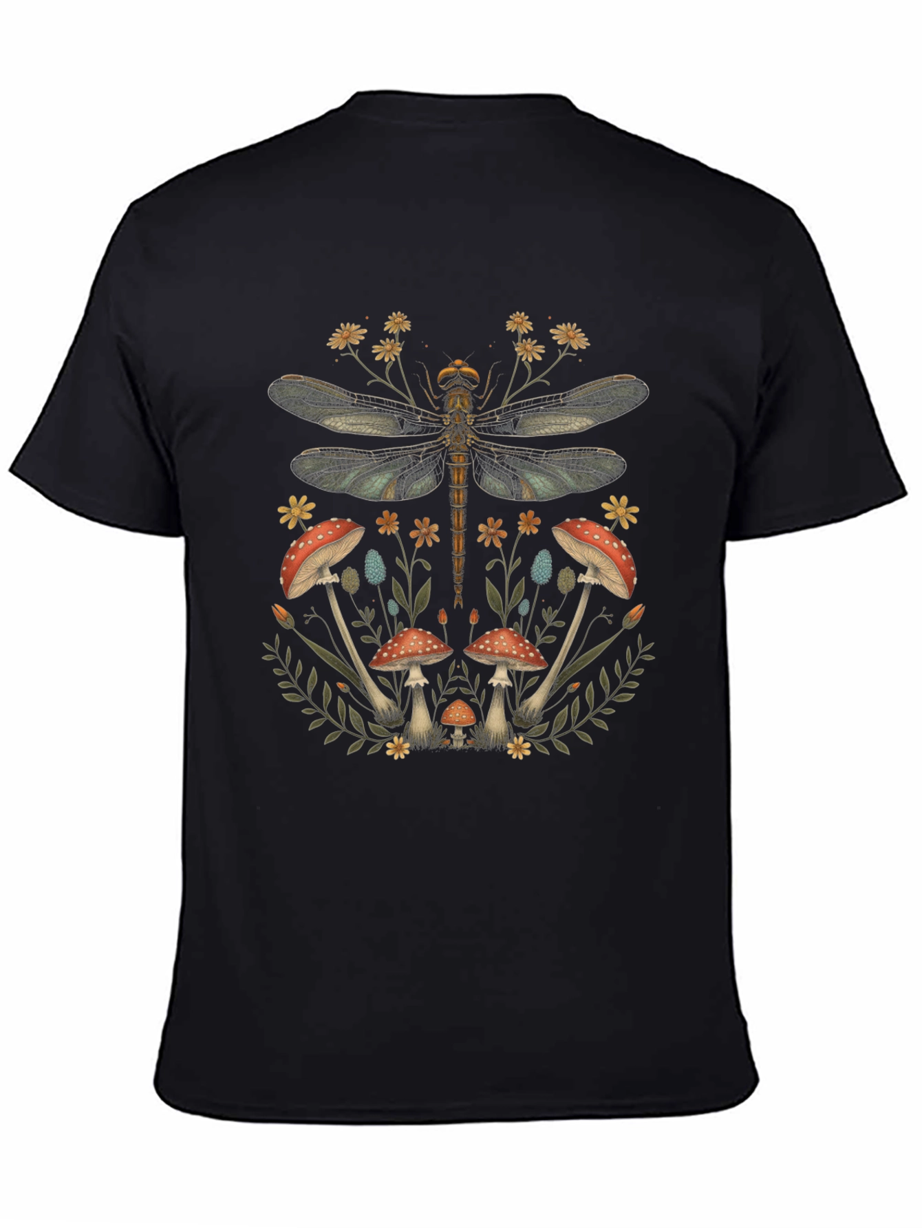 Dragonfly & Mushroom Graphic Tee - Nature Inspired Print