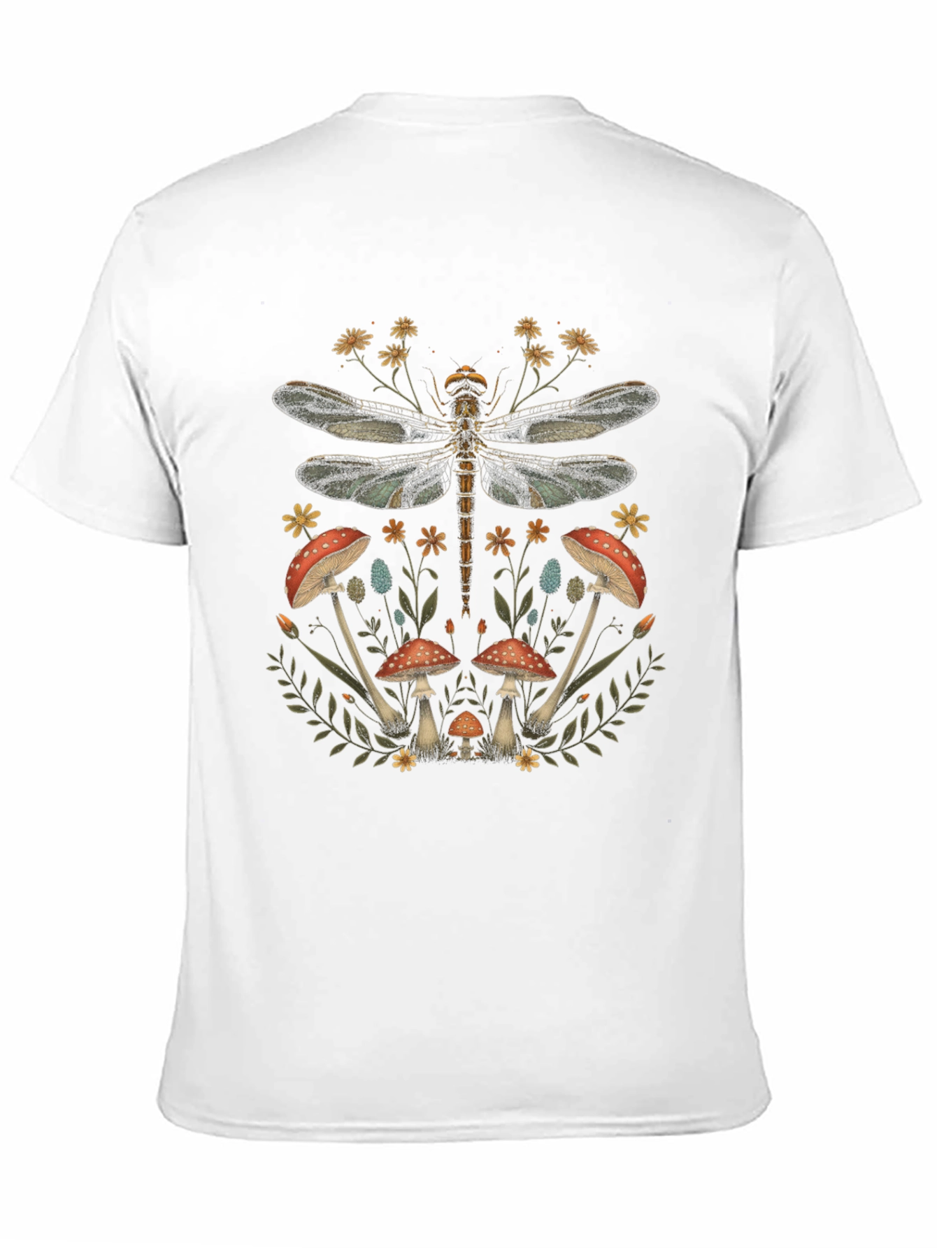 Dragonfly & Mushroom Graphic Tee - Nature Inspired Print