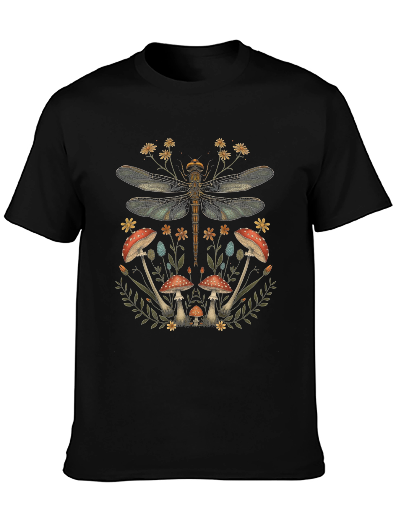 Dragonfly & Mushroom Graphic Tee - Nature Inspired Print